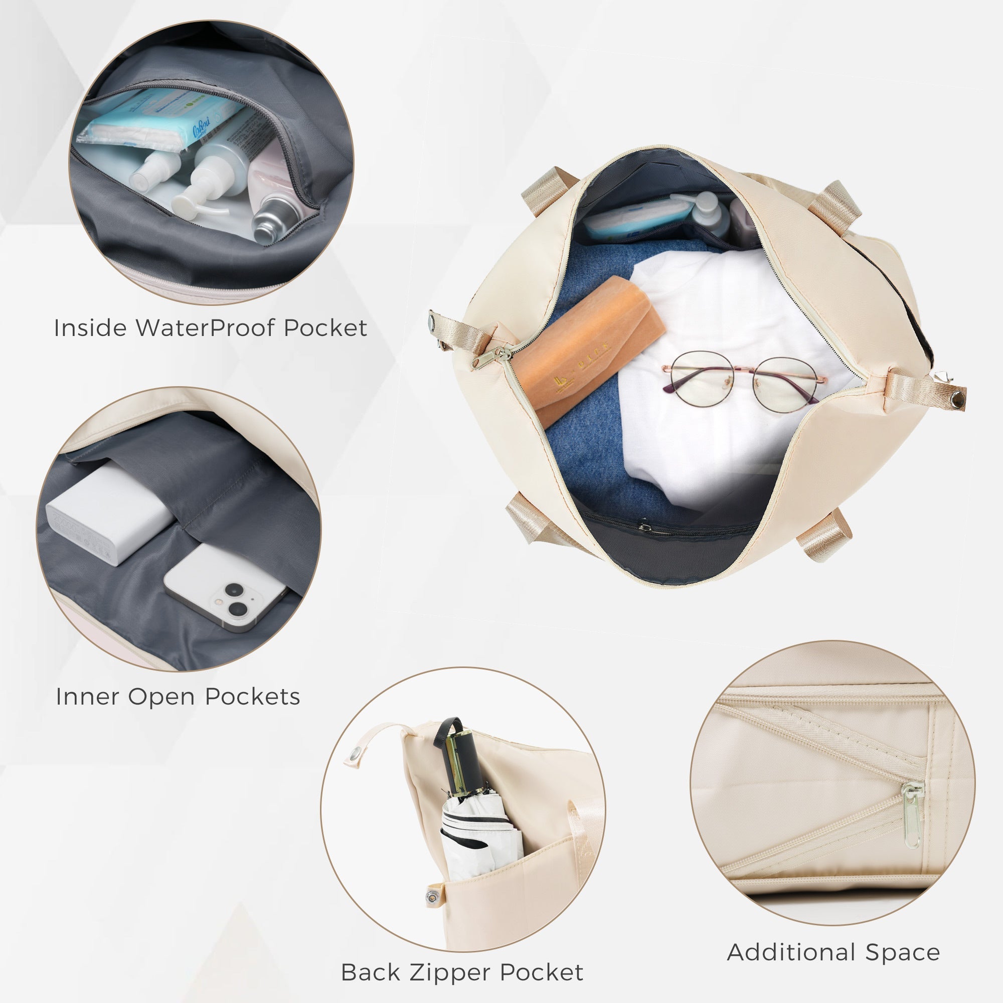 Expandable Four Piece Ivory ABS Durable Suitcase with Travel Bag
