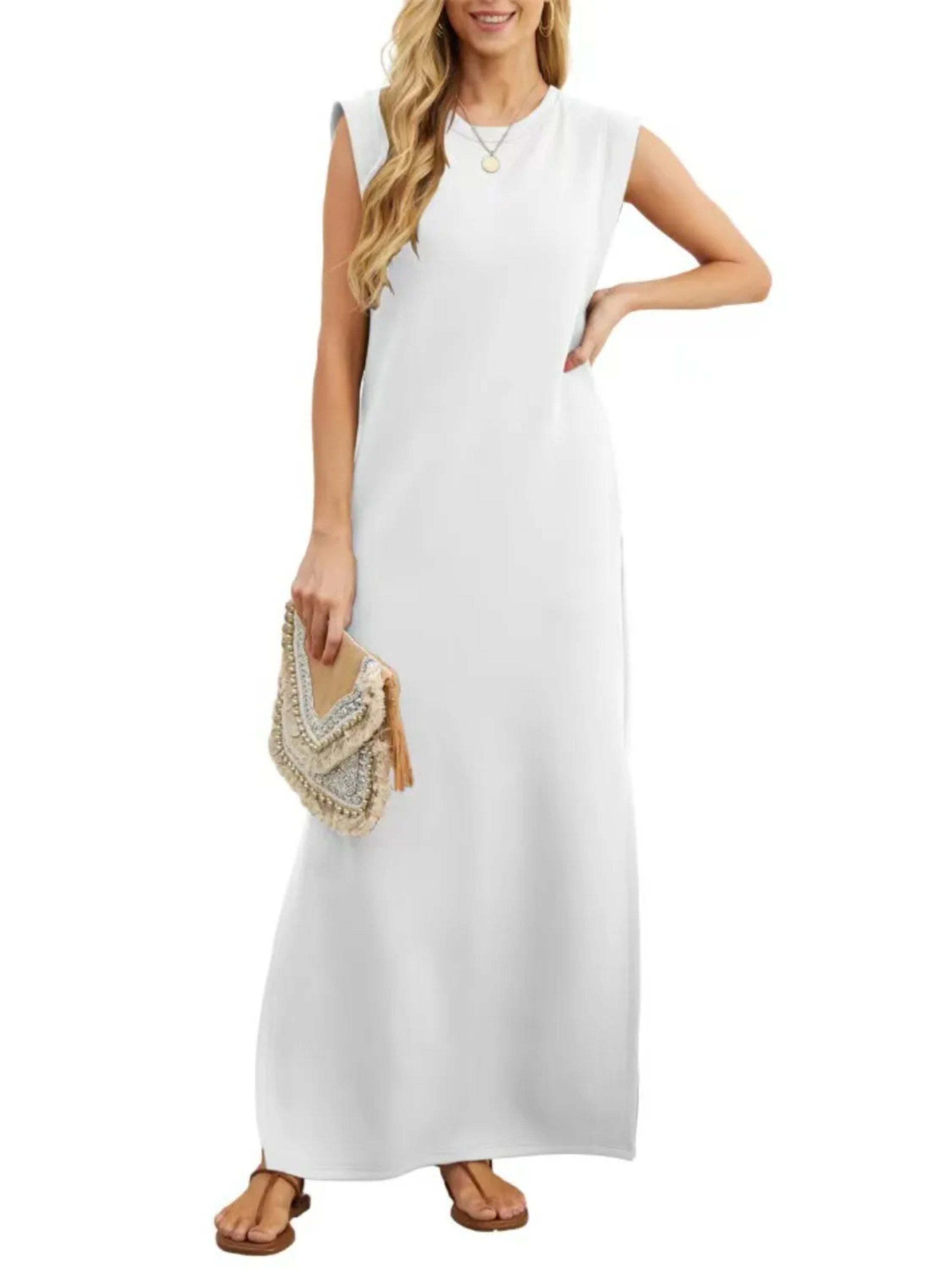 Full Size Slit Round Neck Sleeveless Maxi Tank Dress