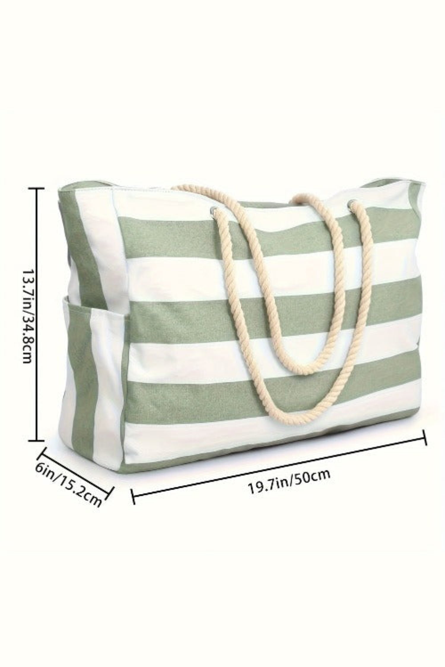 Large Striped Rope Handle Canvas Tote Bag