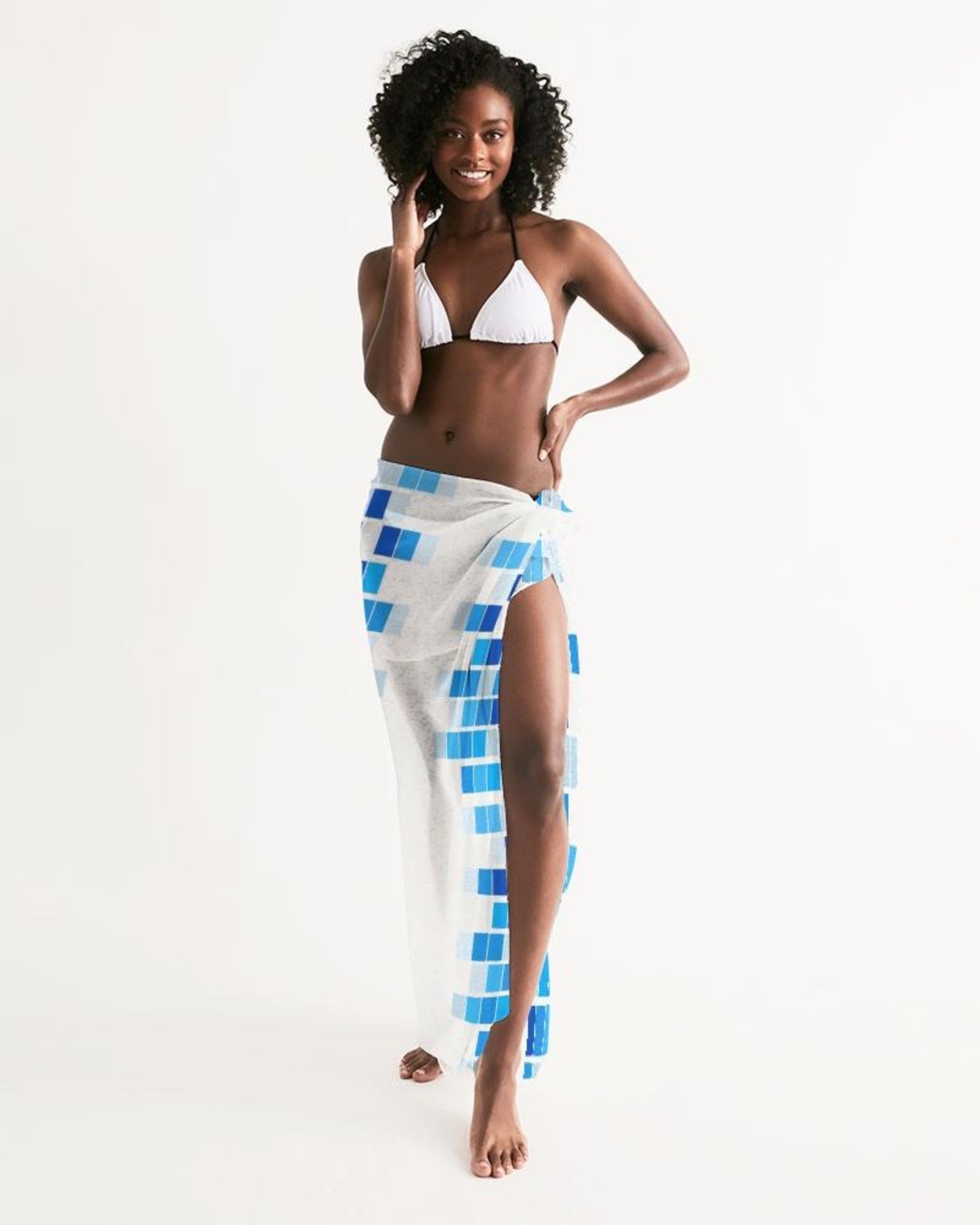 Sheer Mosaic Squares Blue and White Sarong