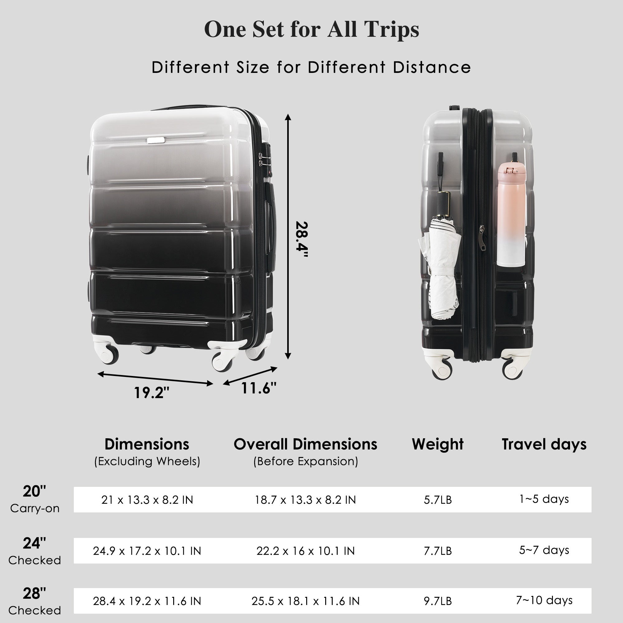 Black Airline Certified Carry-on Luggage with Cup Holder with Hard Shell Luggage with Spinner