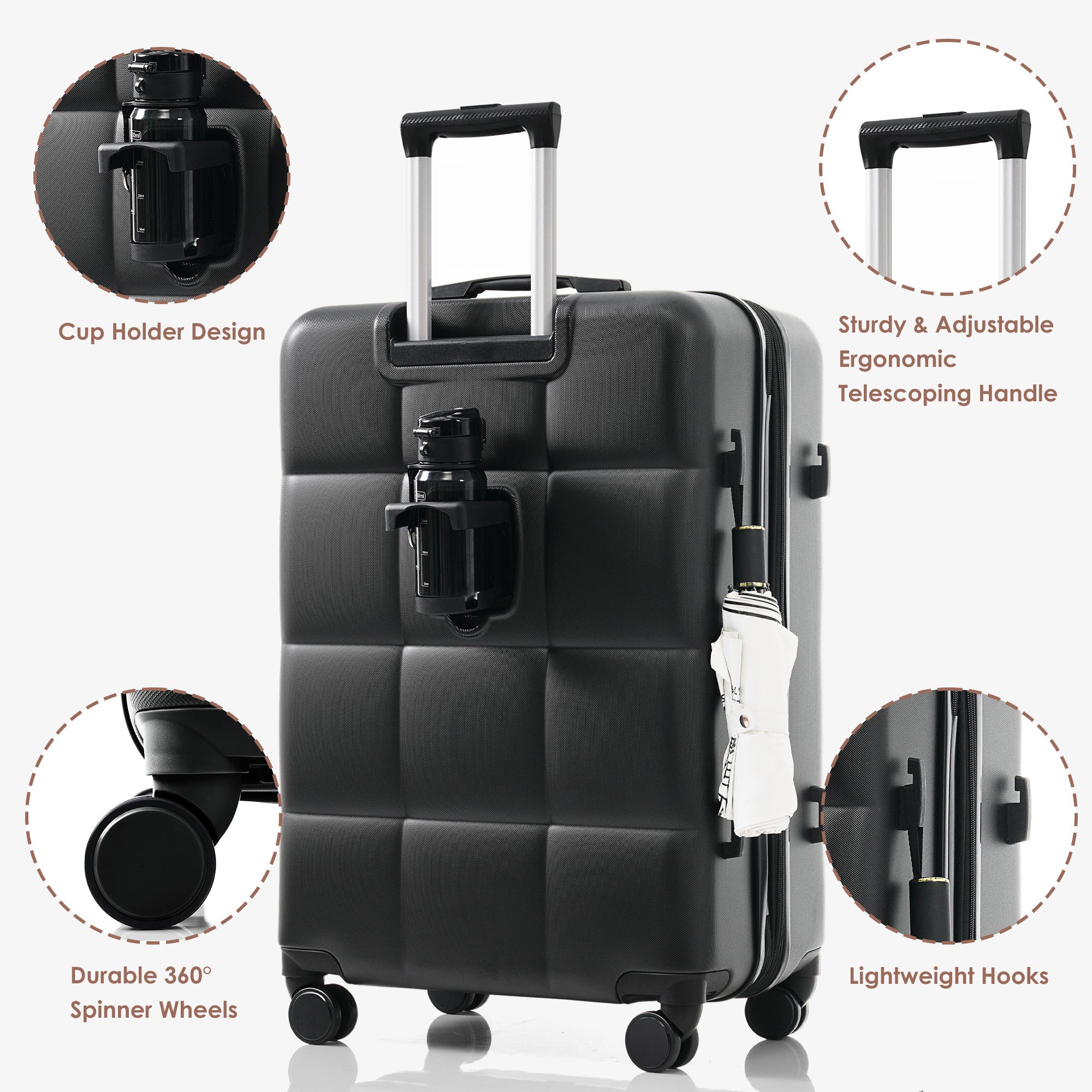 Luggage Sets 4 Piece, 20-inch with USB Port, Expandable ABS Durable