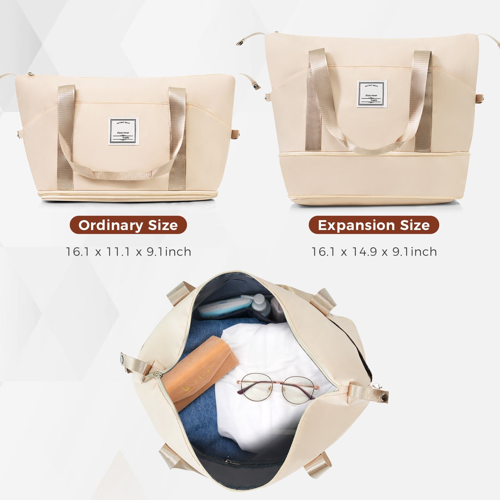 Expandable Four Piece Ivory ABS Durable Suitcase with Travel Bag