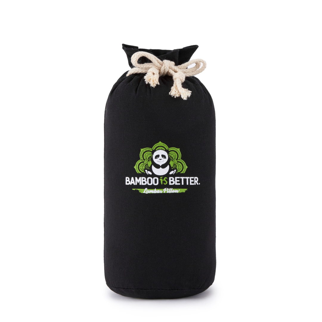 Black drawstring bag with 'Bamboo is Better' logo on a white background