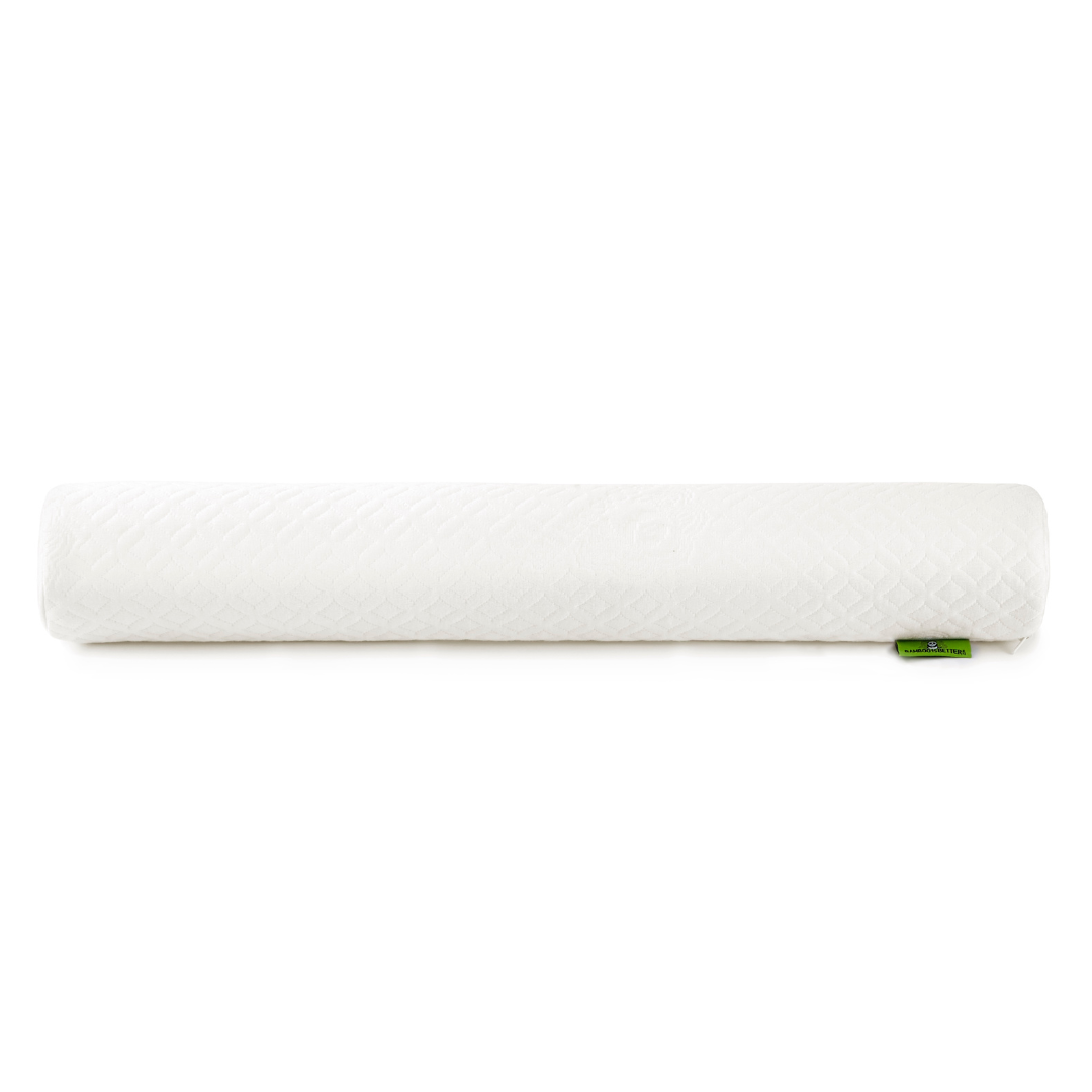 White cylindrical object with a green label on a white background