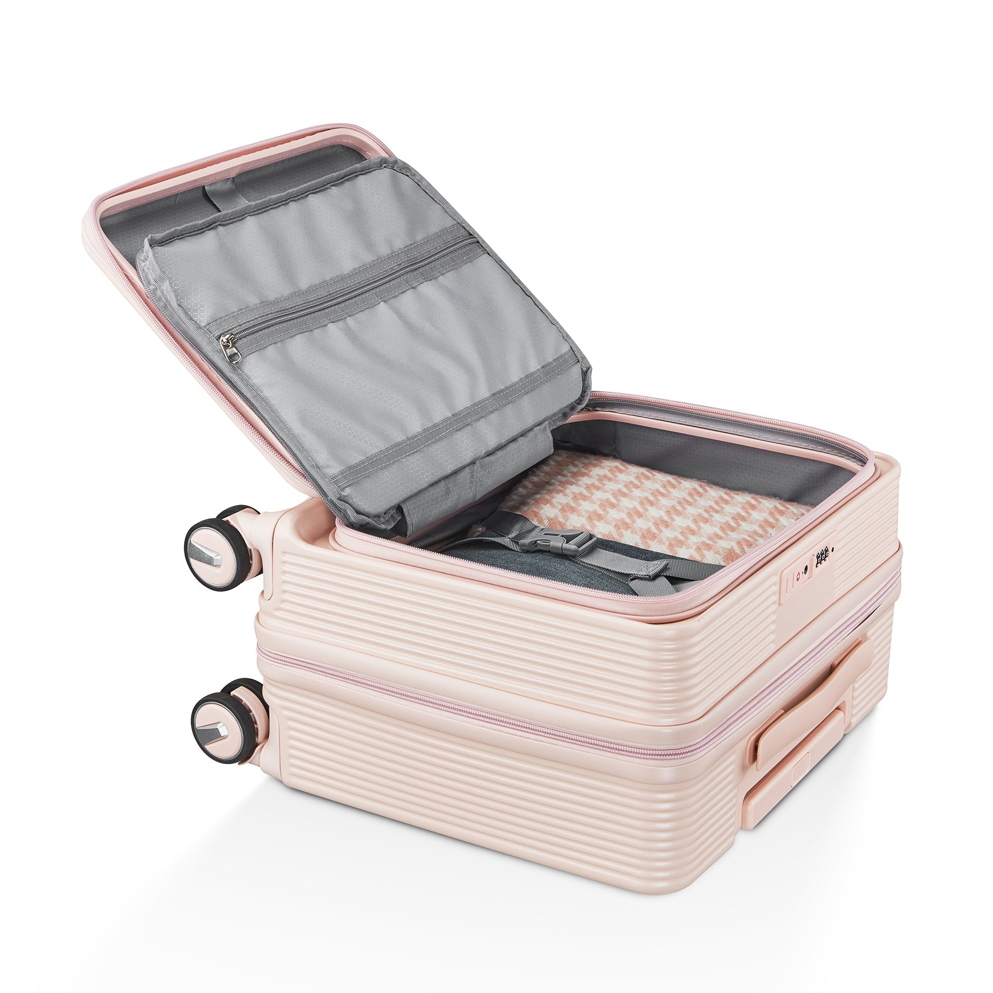 Pink Carry On Luggage with Front Open Door and Laptop Interlayer