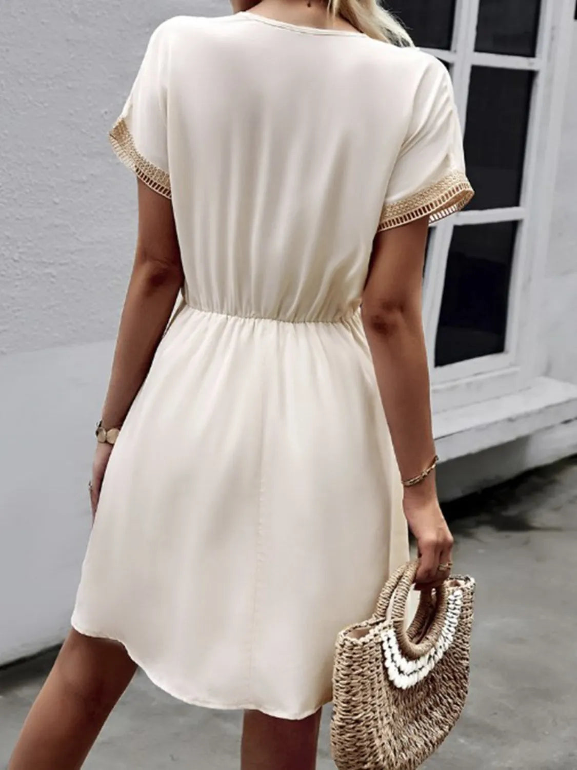 Full Size Tassel V-Neck Short Sleeve Dress