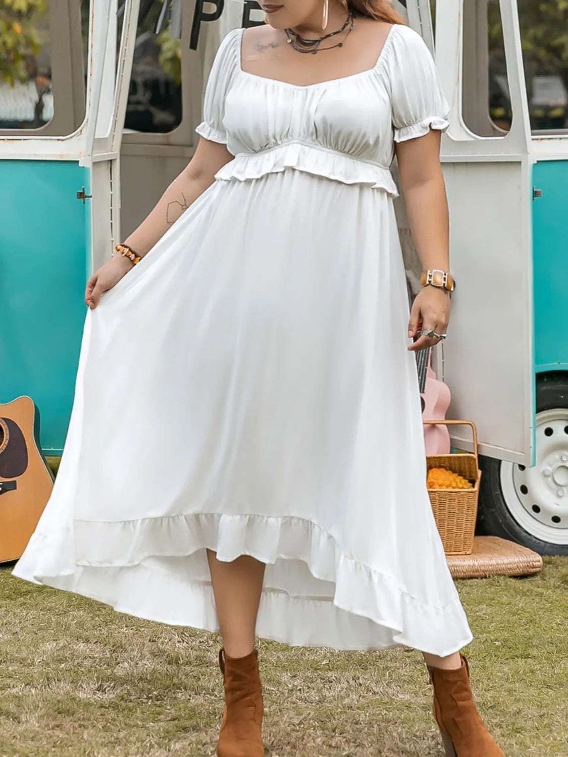 Plus Size Ruffled Hem Off-Shoulder Dress