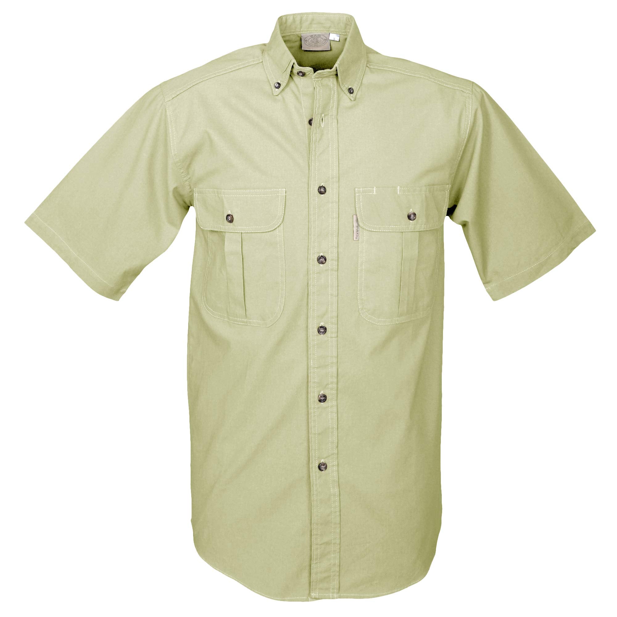 Light green short-sleeve shirt with button details on a white background
