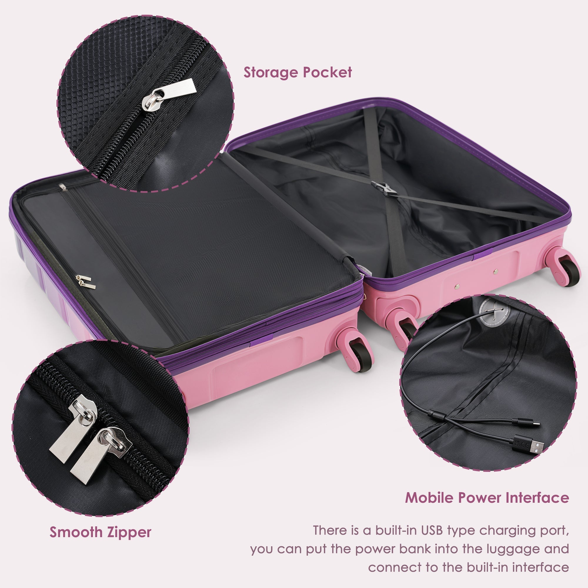 Luggage Set of Three with USB Port with Airline Certified Carry-on