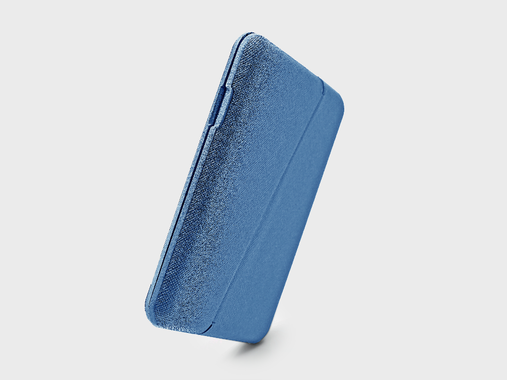 Blue wallet on a light gray background