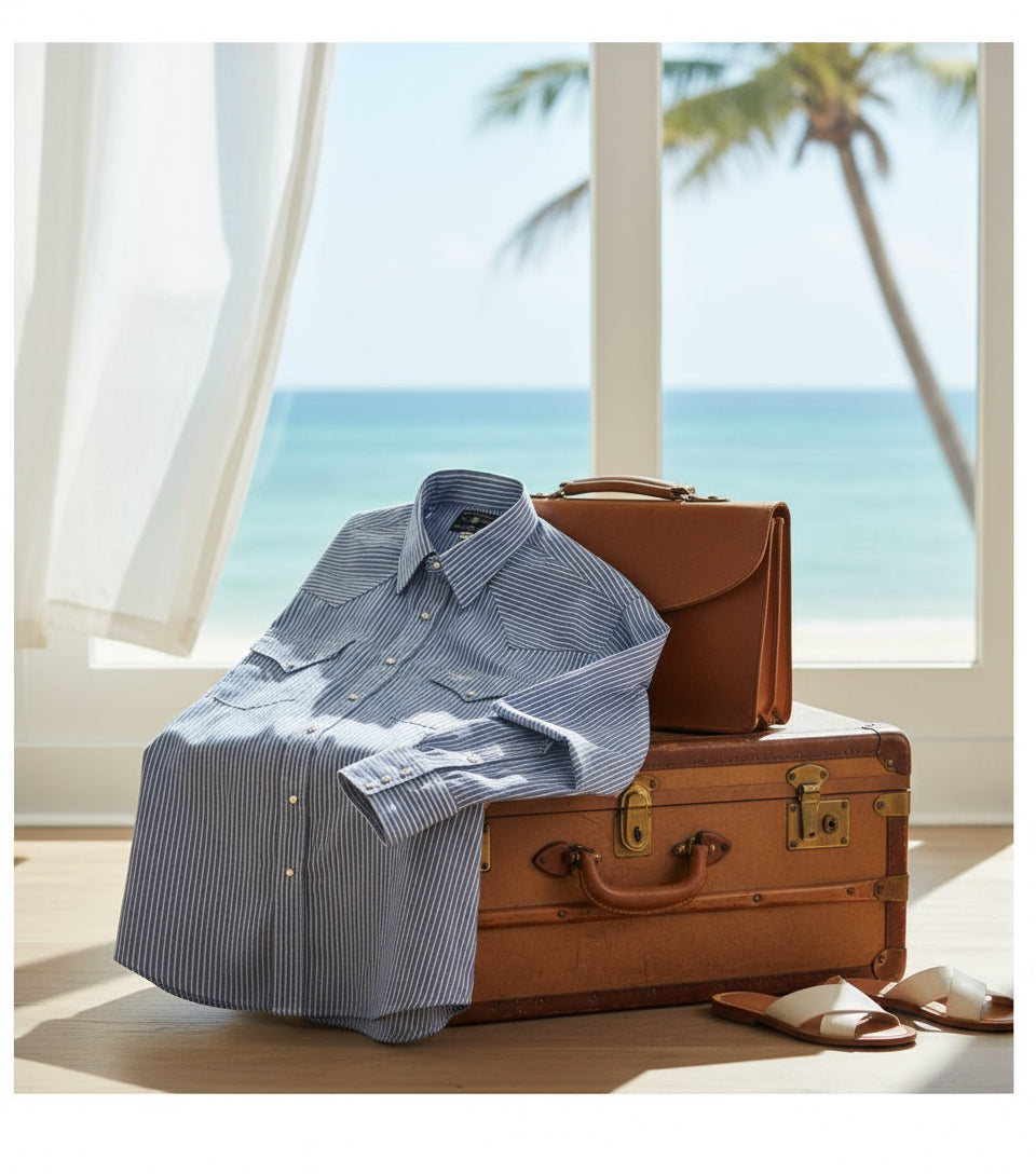 Blue and white striped shirt with long sleeves on a white background