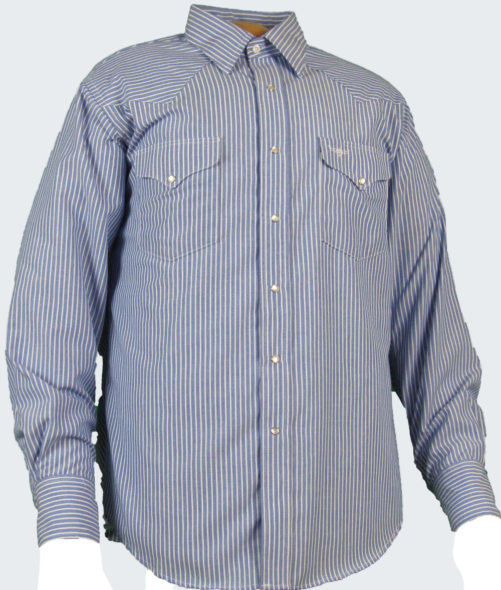 Blue and white striped shirt on a white background