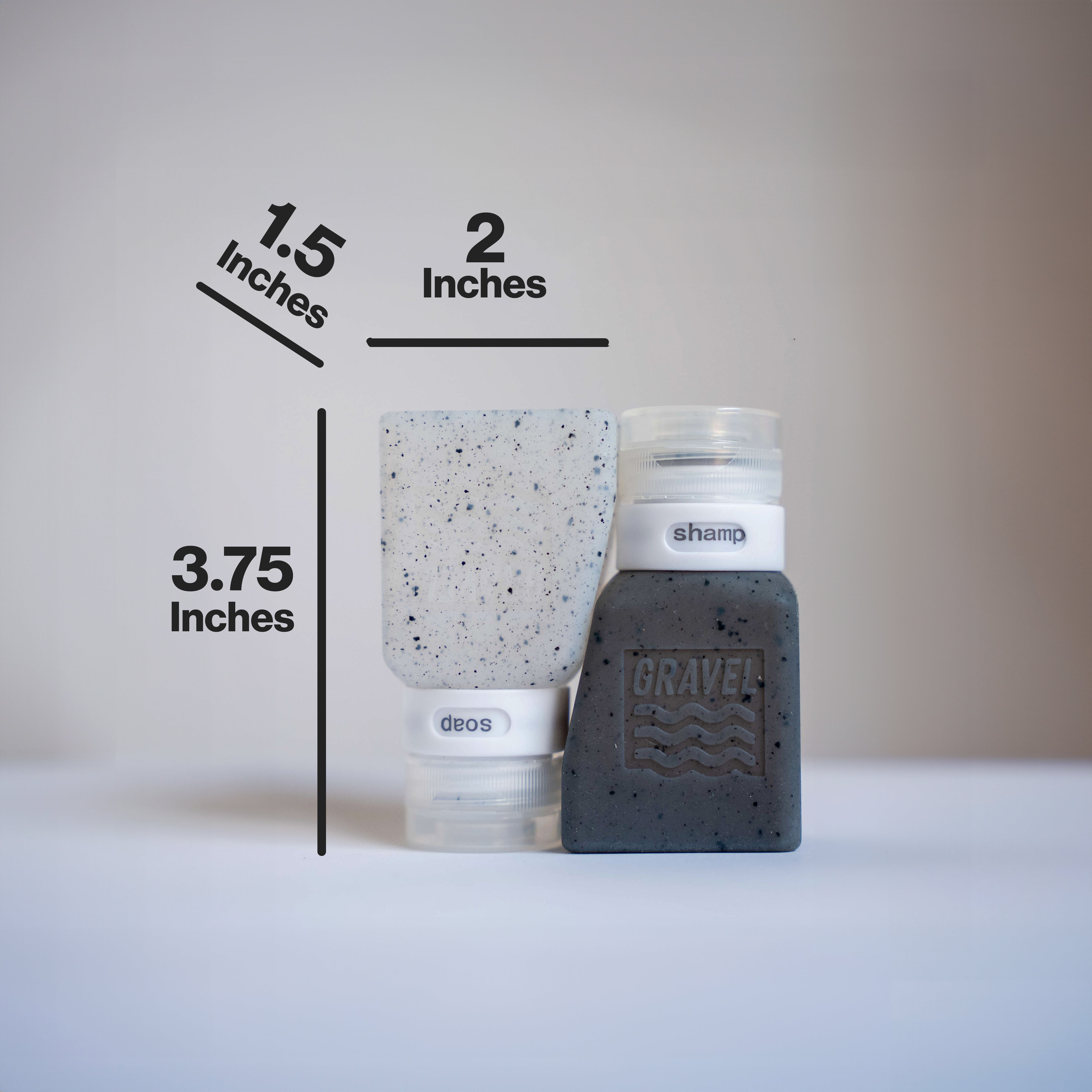 Three cylindrical products with measurements indicated on a gray background