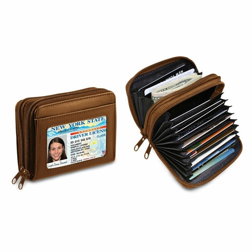 RFID Genuine Leather Credit Card Wallet for Women w/ ID Display Window