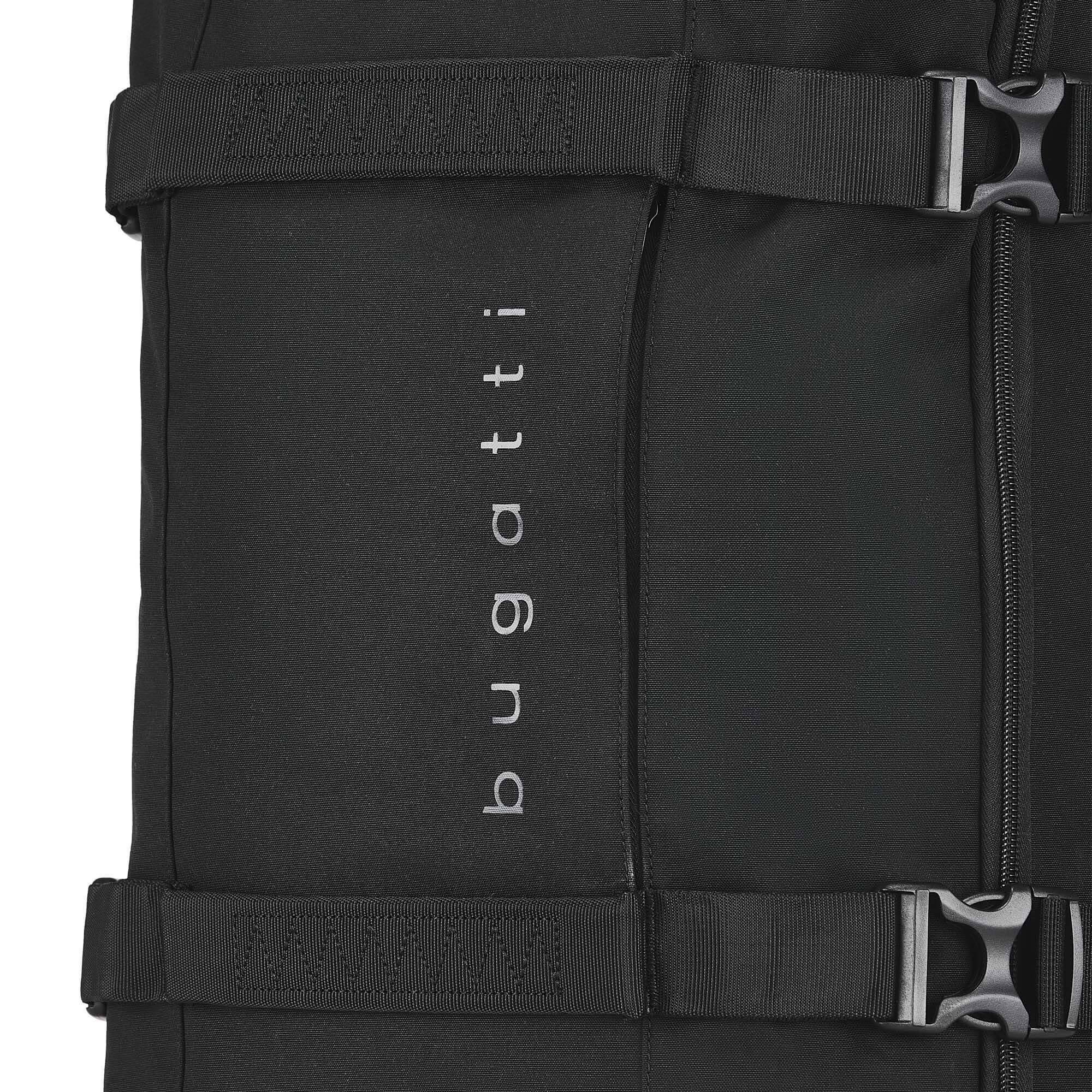 Black bag with 'bugatti' branding on a white background