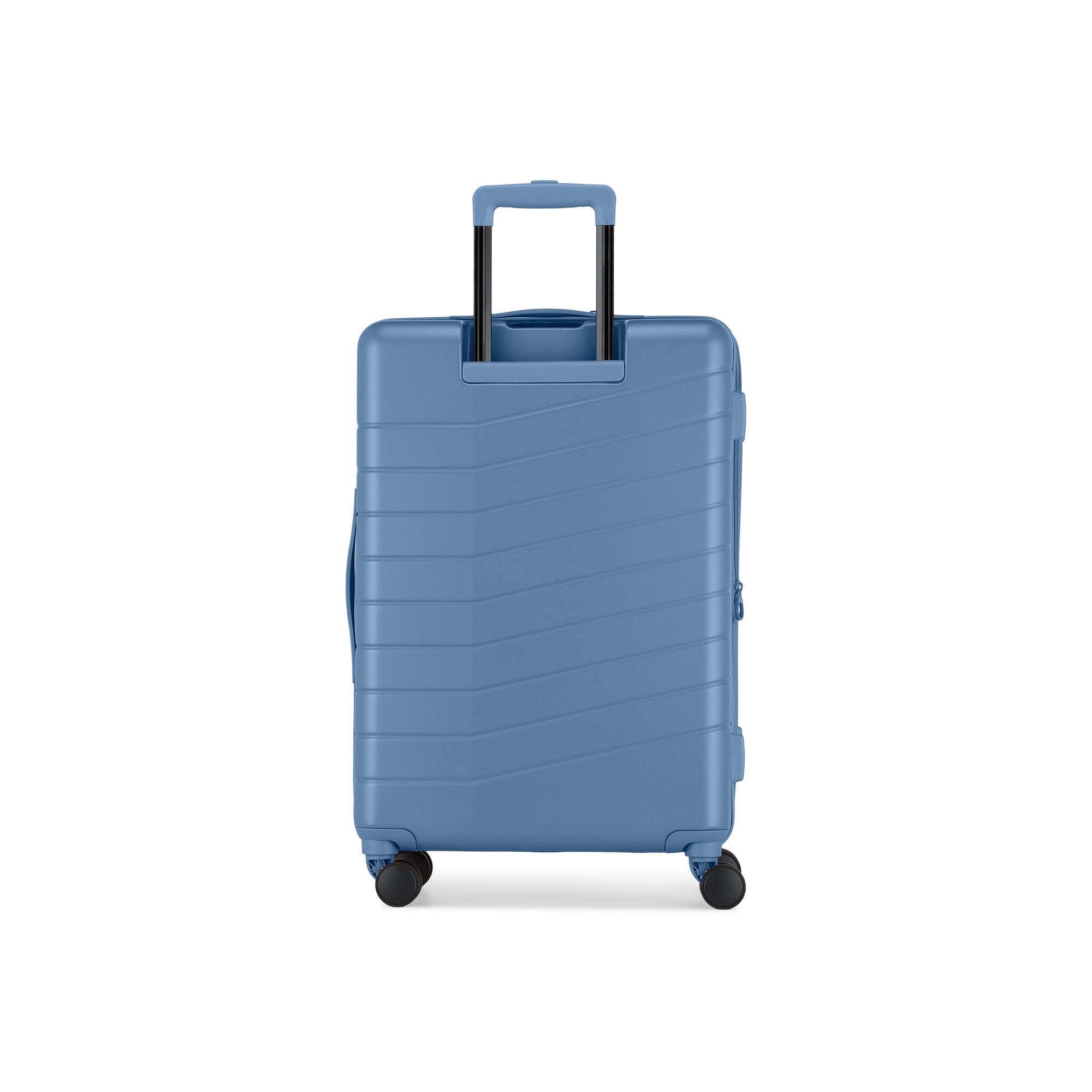 Blue suitcase with a textured surface on a white background