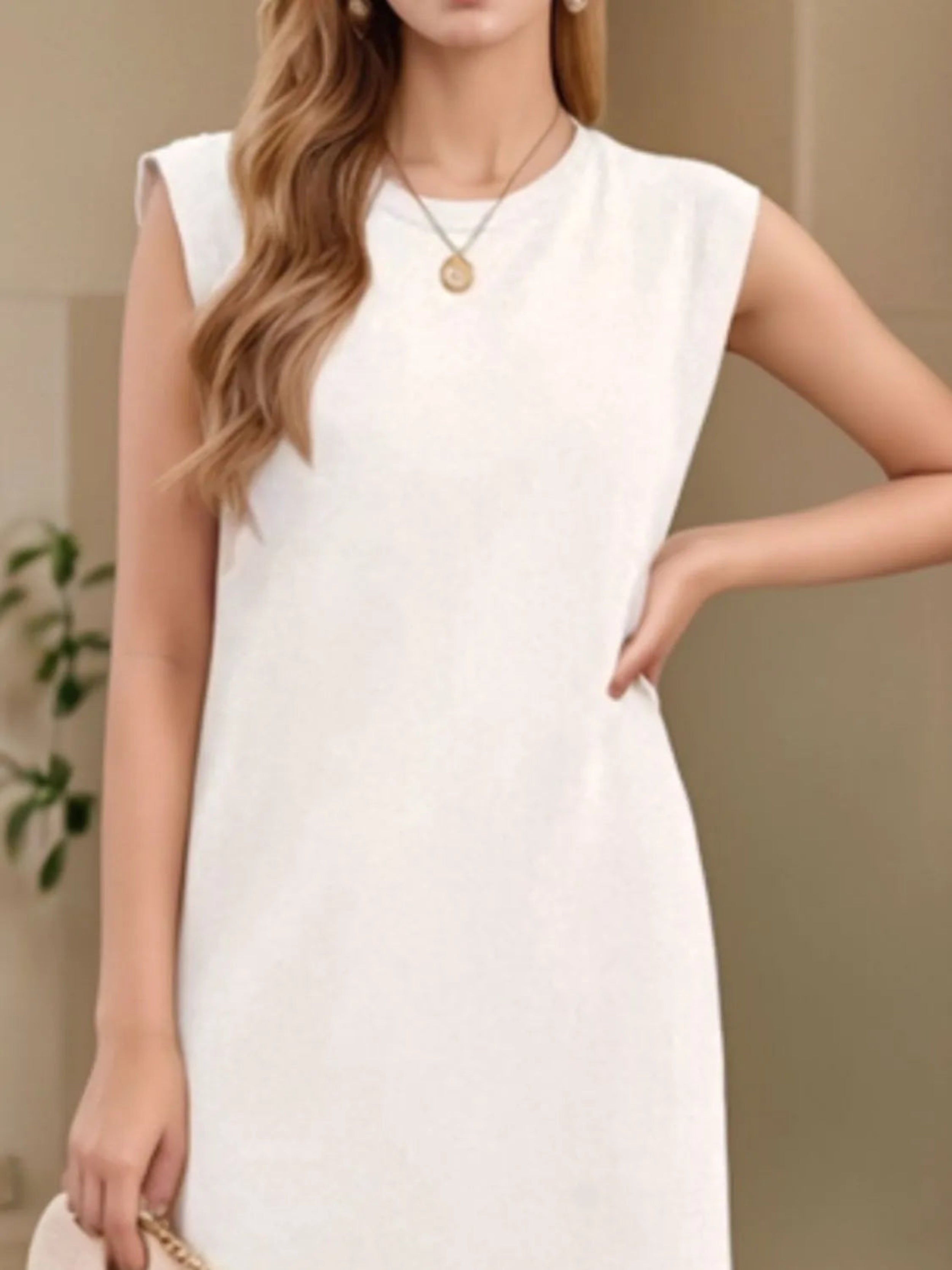 Full Size Slit Round Neck Sleeveless Maxi Tank Dress