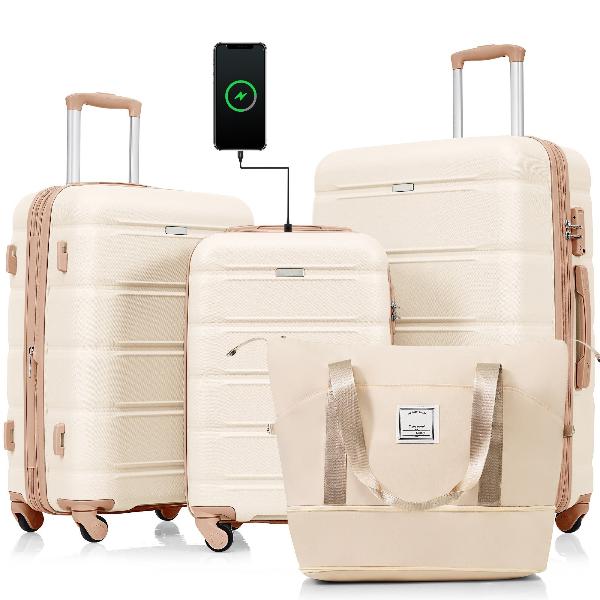 Four Piece Expandable ABS Durable Luggage Set with USB