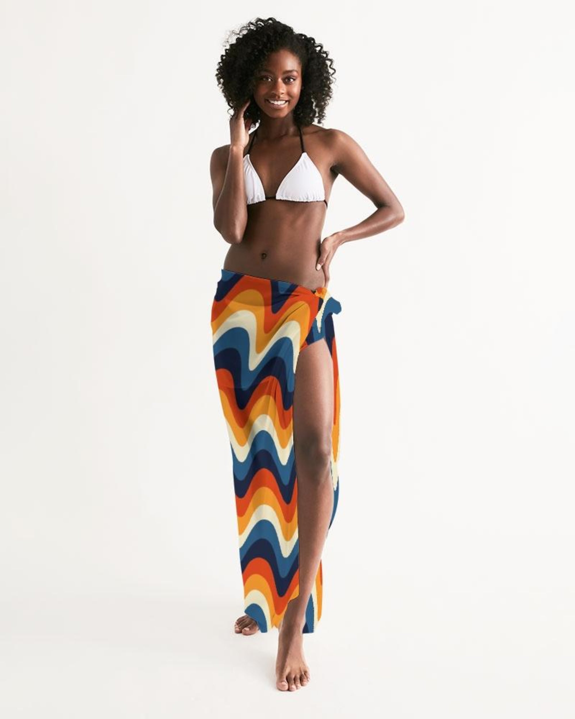 Sheer Geometric Multicolor Swimsuit Sarong