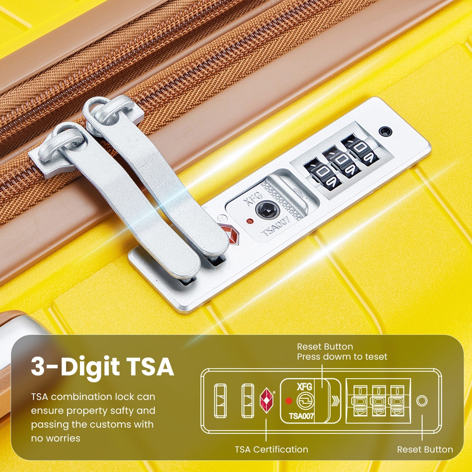 Four Piece Yellow Expandable Lightweight Suitcase with Four Double 360 Degrees Mute Spinner Wheels