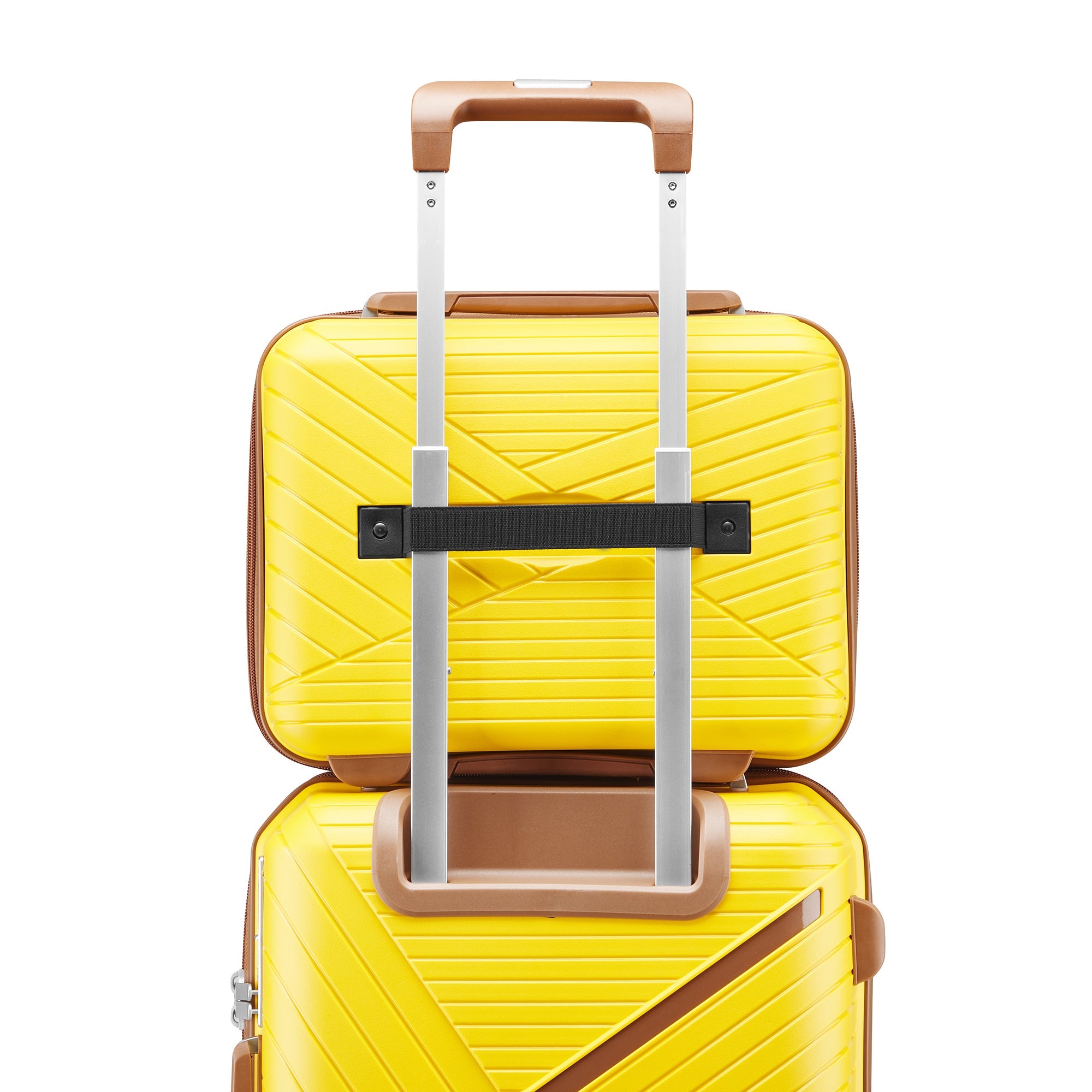 Four Piece Yellow Expandable Lightweight Suitcase with Four Double 360 Degrees Mute Spinner Wheels