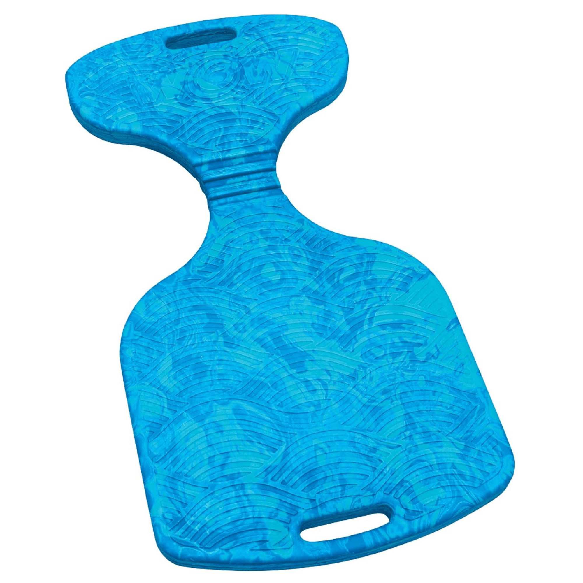 Blue plastic seat with a wavy pattern on a white background