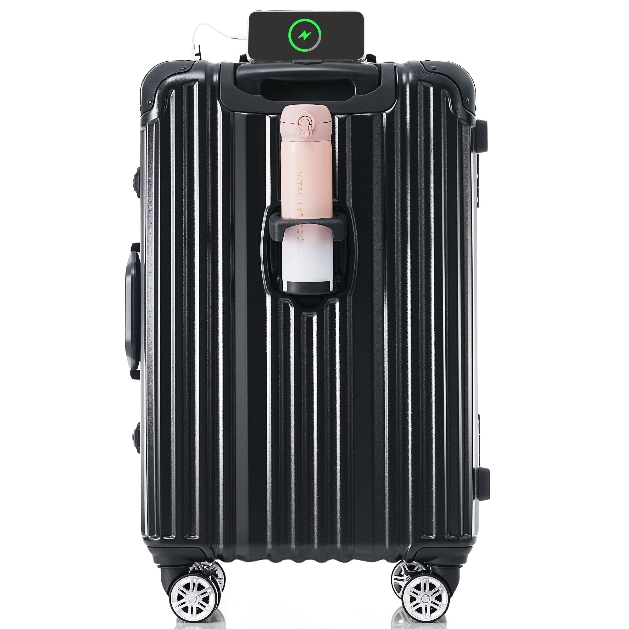 Black Aluminum Frame Luggage with USB Port Carry-On