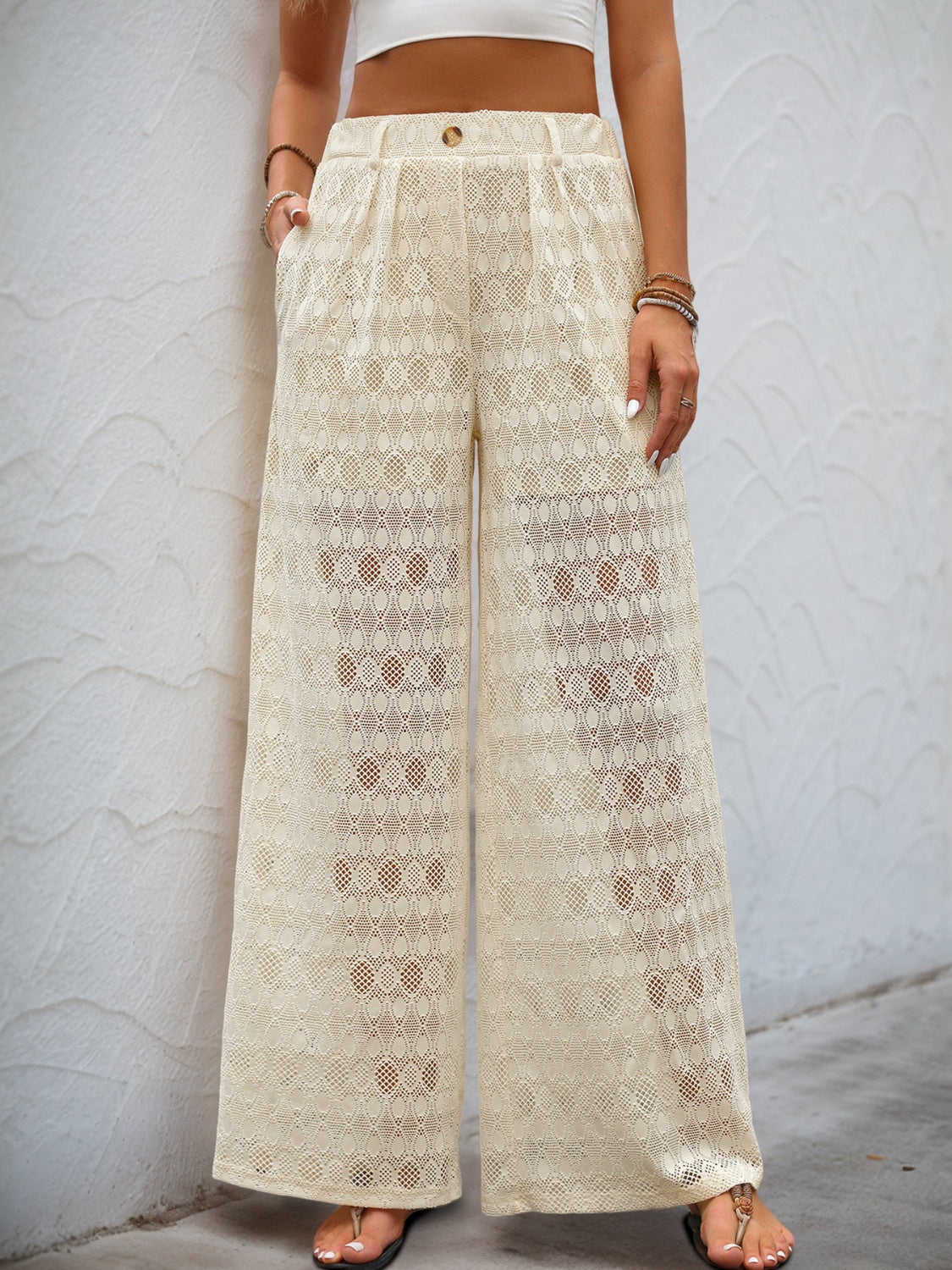 Decorative Button Wide Leg Pants