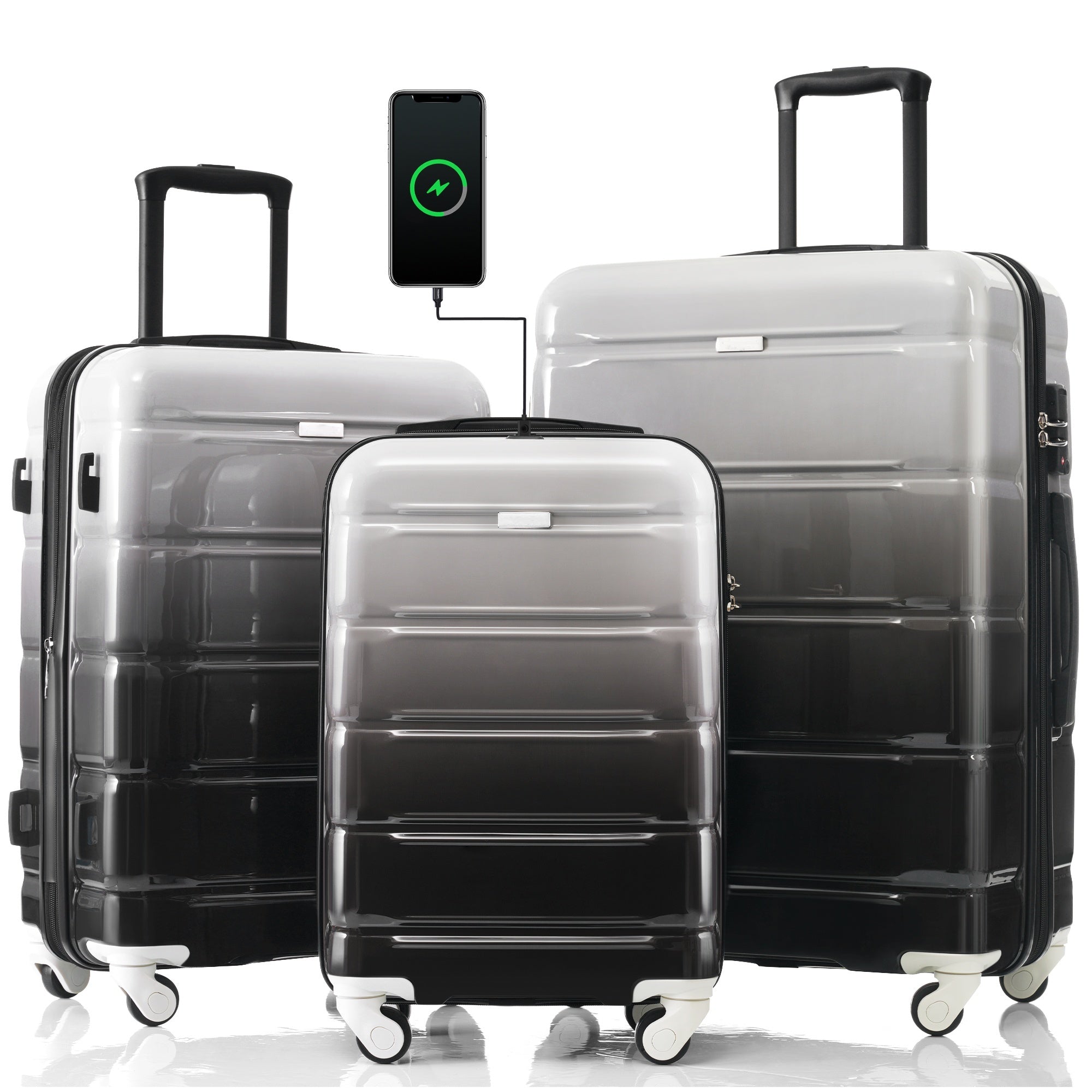 Black Airline Certified Carry-on Luggage with Cup Holder with Hard Shell Luggage with Spinner