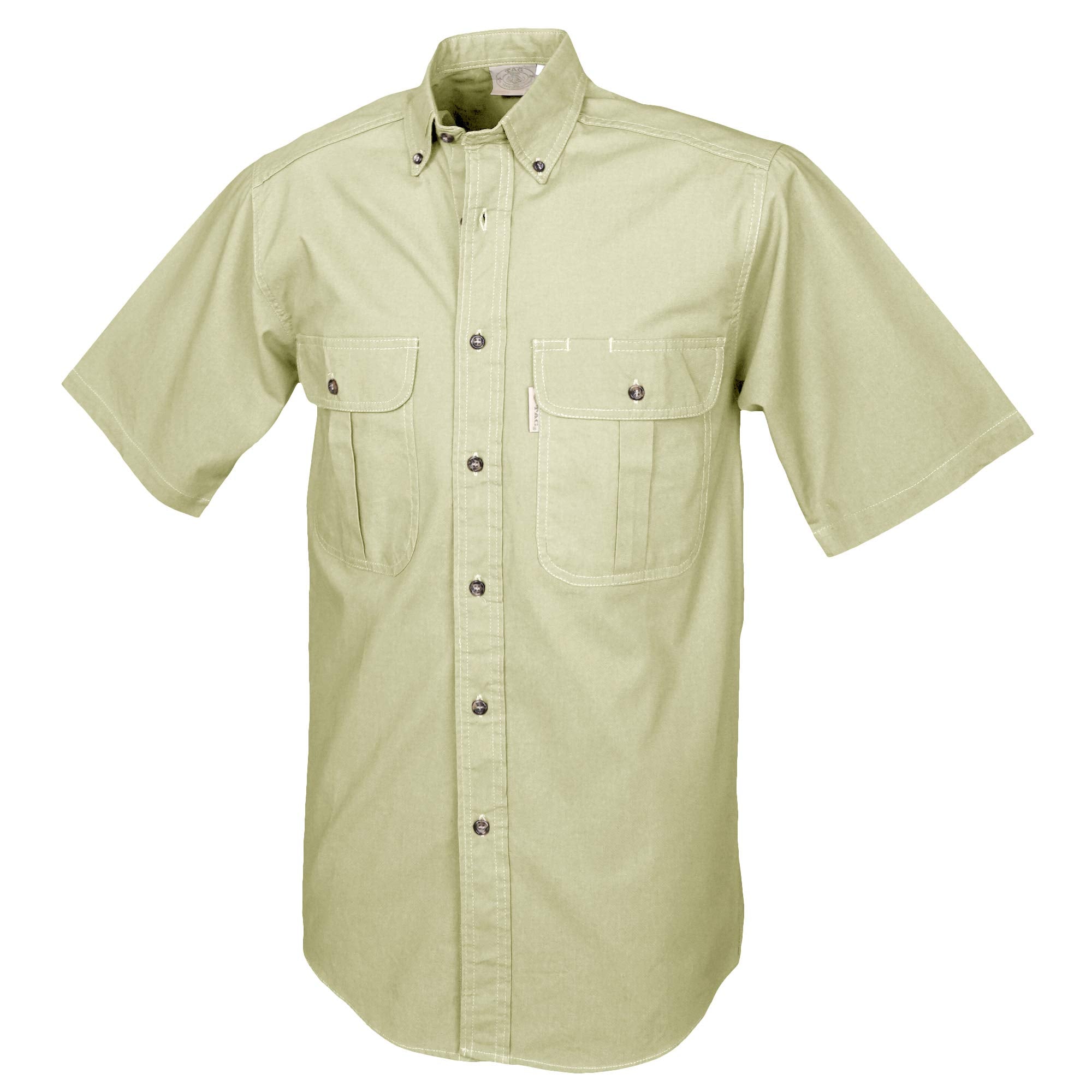 Light green short-sleeve shirt with button details on a white background