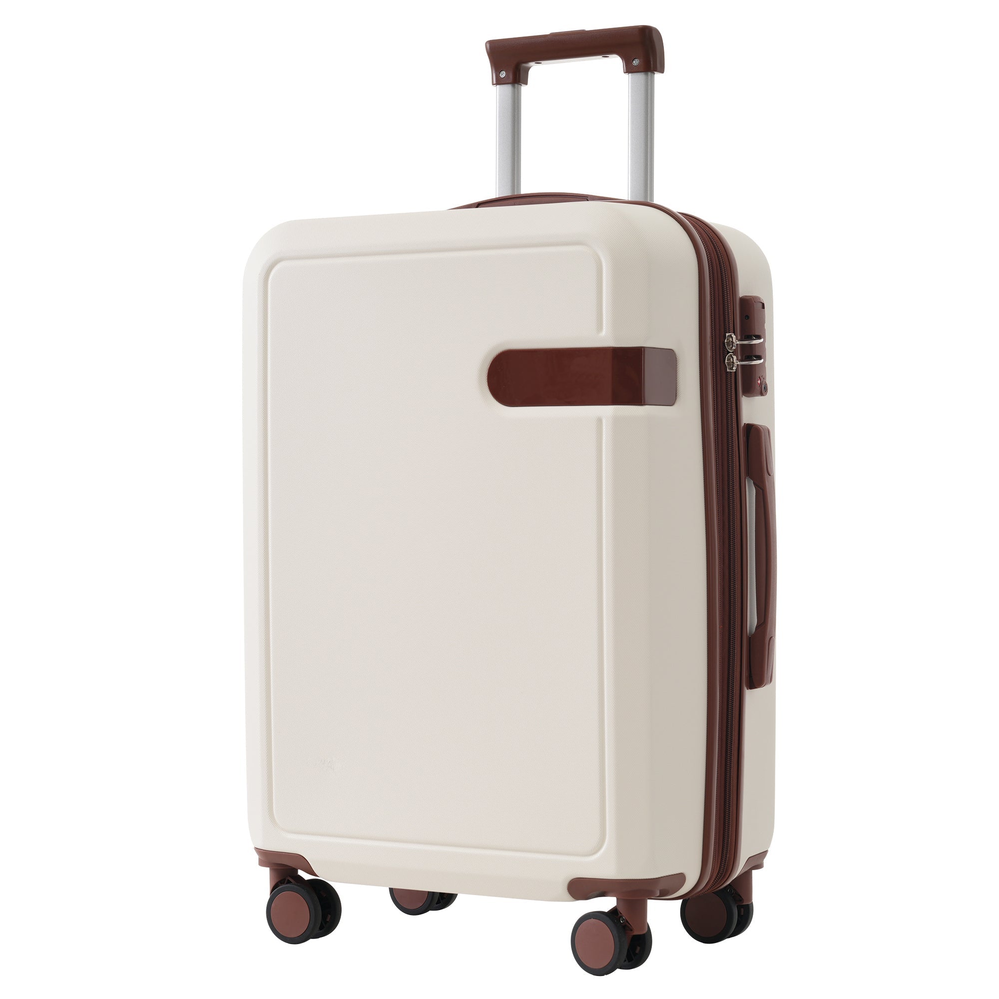 Brown and White Four Piece Luggage Set with Compression Packing Cubes for Suitcase Expandable Spinner Wheels Lightweight Suitcase with TSA Lock 16 IN+20IN+24IN+28IN