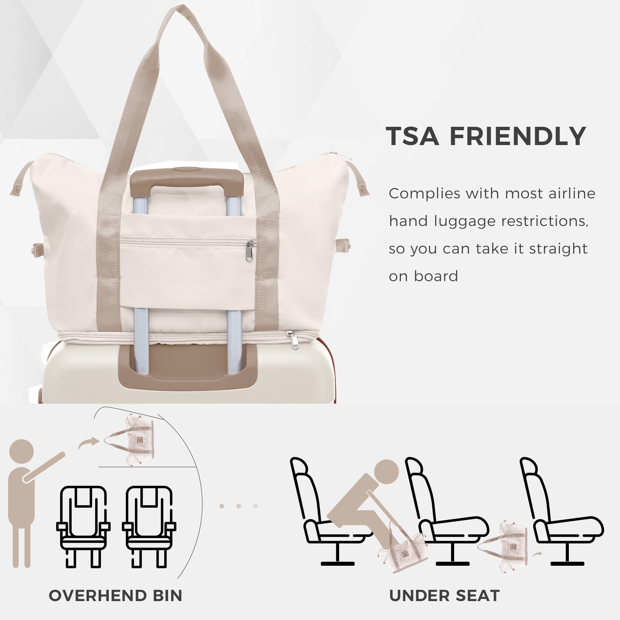 Expandable Four Piece Ivory ABS Durable Suitcase with Travel Bag