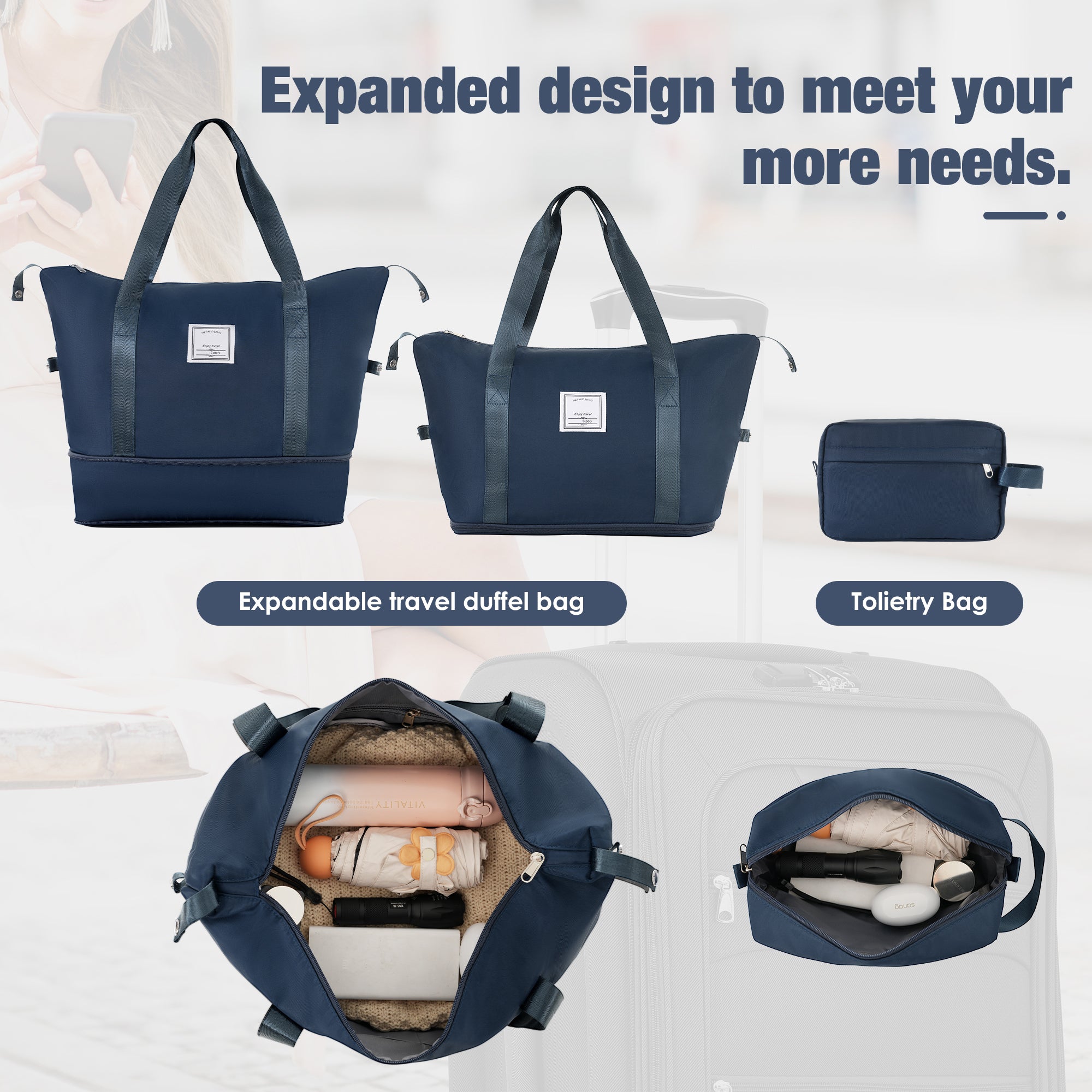 Navy Softside Luggage Expandable Three Piece Set