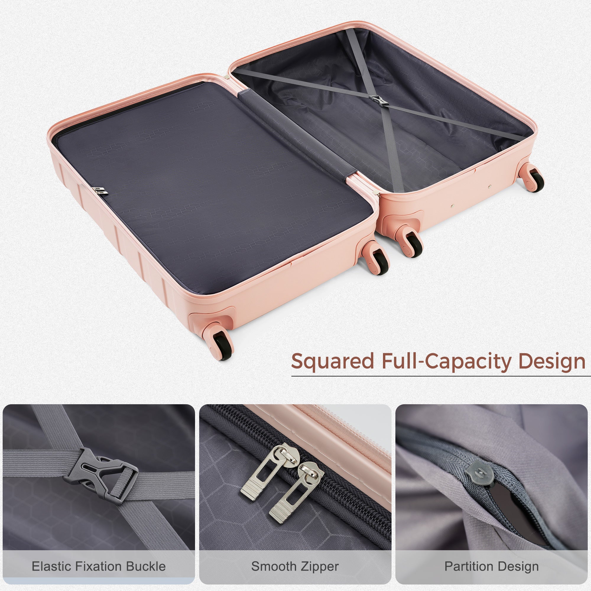 Pink Five Piece Luggage Set with Expandable Travel Bag 