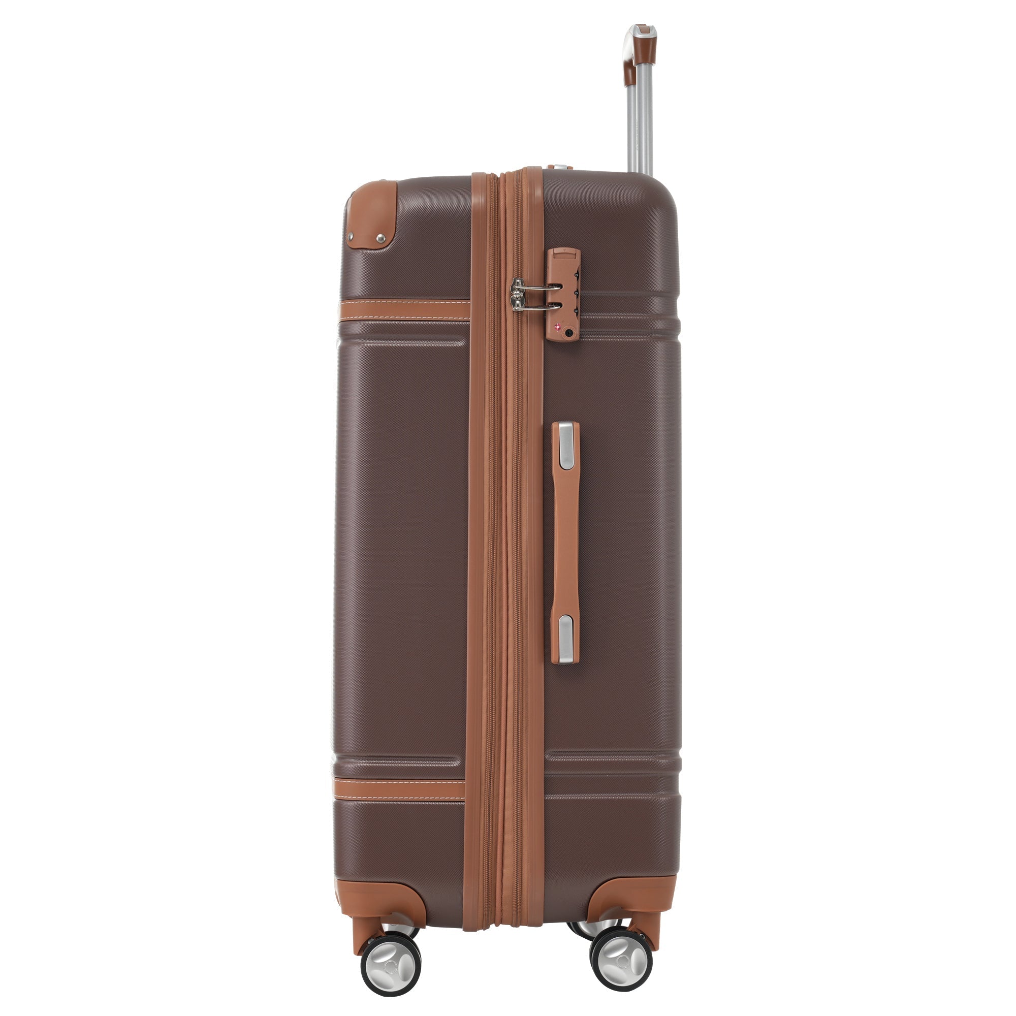 Brown Hardshell Luggage Set and Cosmetic Case Spinner Suitcase with TSA Lock 