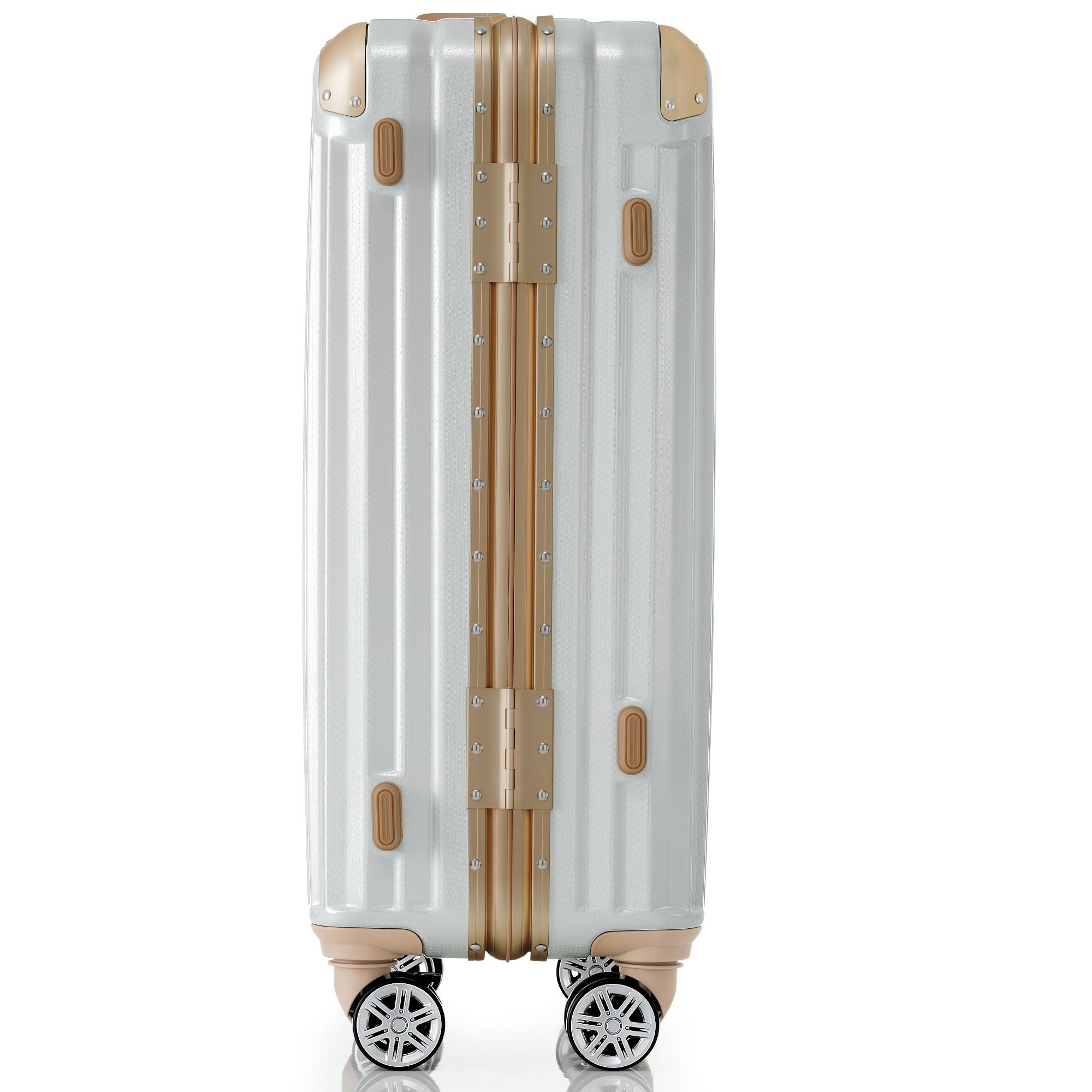 White Aluminum Frame Luggage with USB Port Carry-On Suitcase