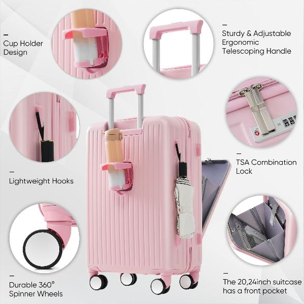 Front Opening 20-Inch Carry-On Luggage with Expandable Travel Bag Set