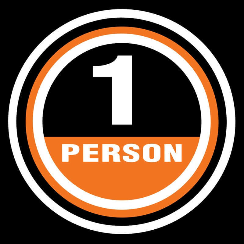 Circular sign with '1 PERSON' text on a black background