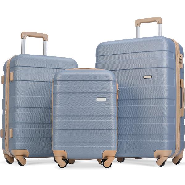  Light Blue Expandable ABS Hardshell Three Piece Luggage Set