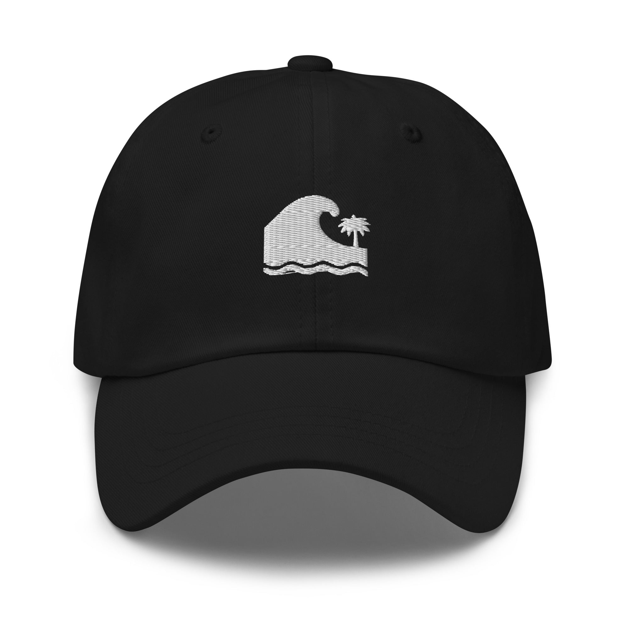 Black Embroidered Wave and Palm Dad Hat