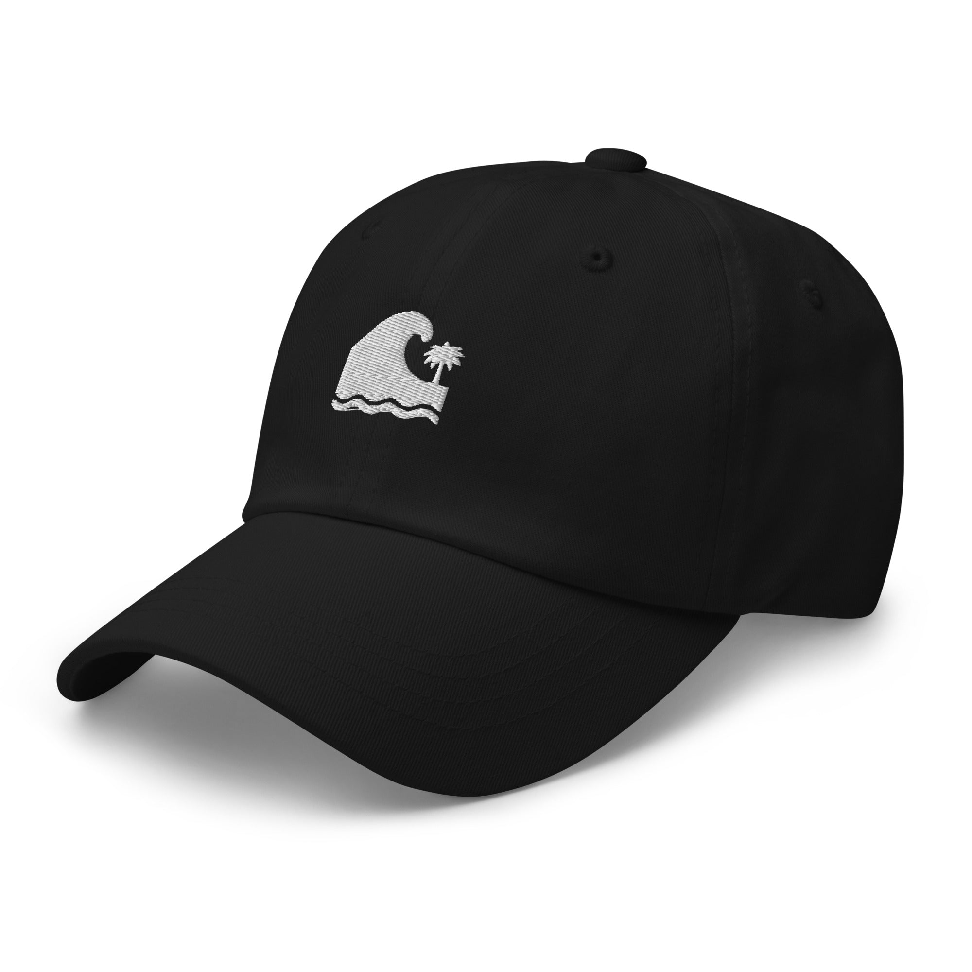 Black Embroidered Wave and Palm Dad Hat