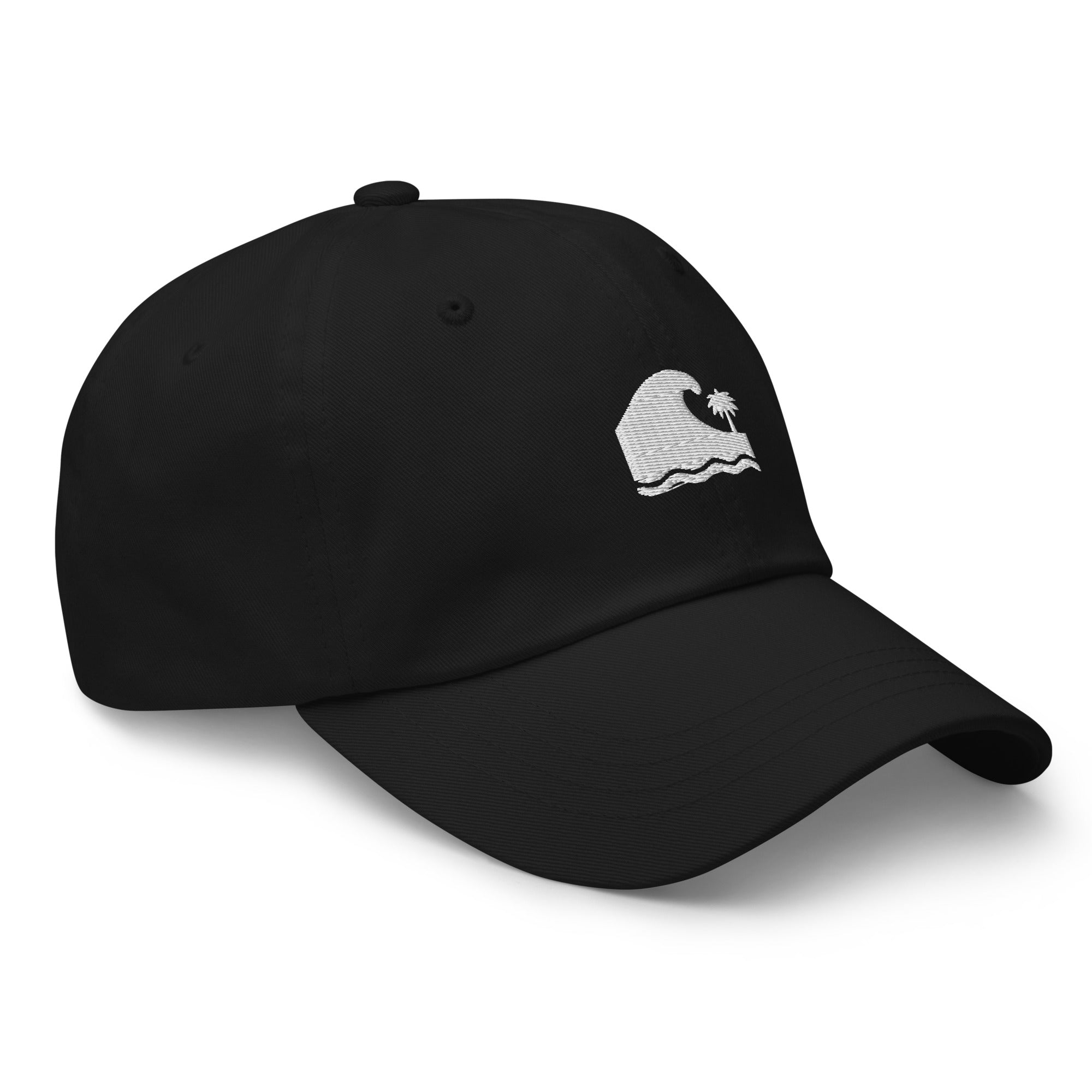 Black Embroidered Wave and Palm Dad Hat