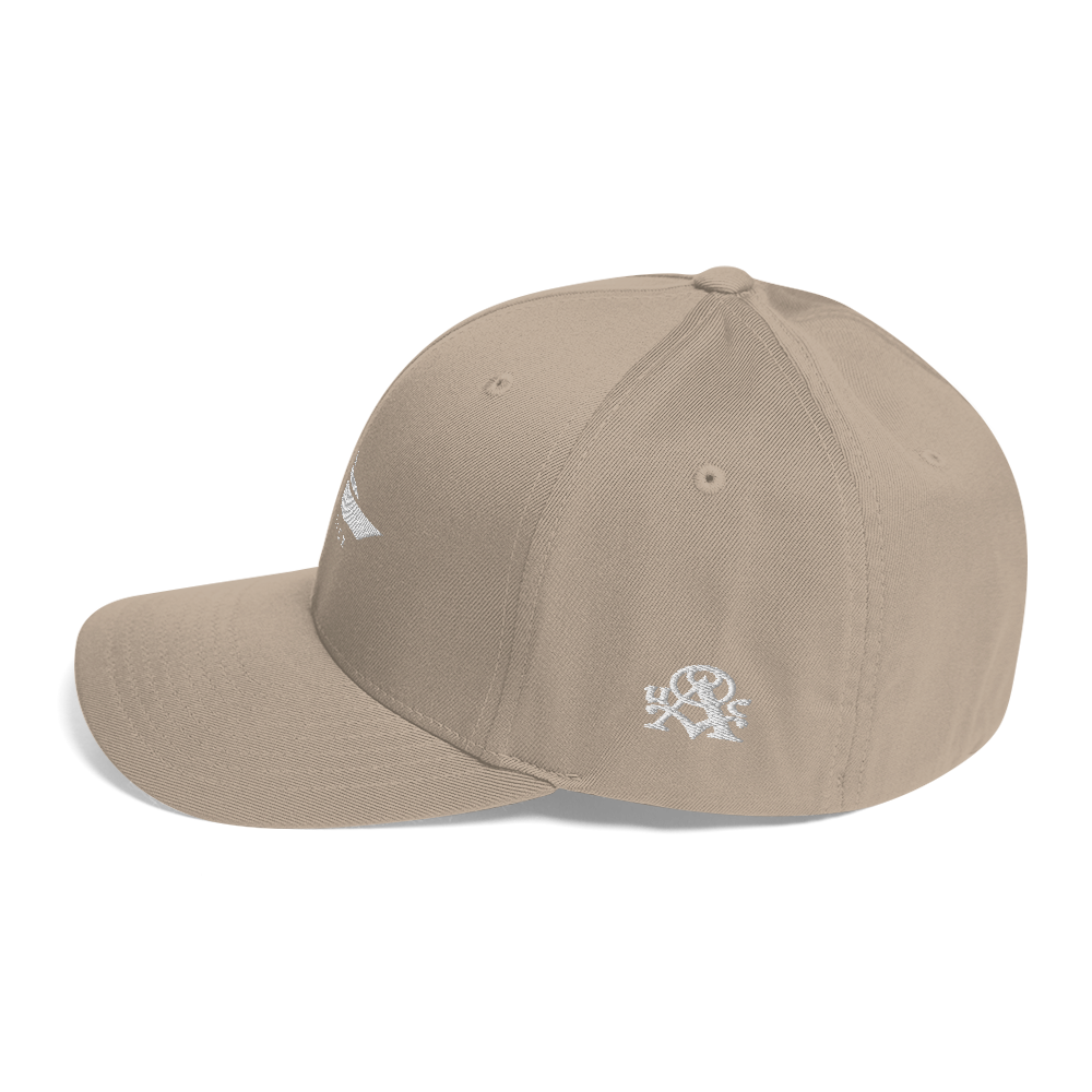 Beige cap with a logo on a white background