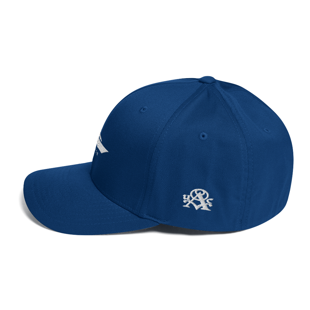 Blue cap with a logo on a white background