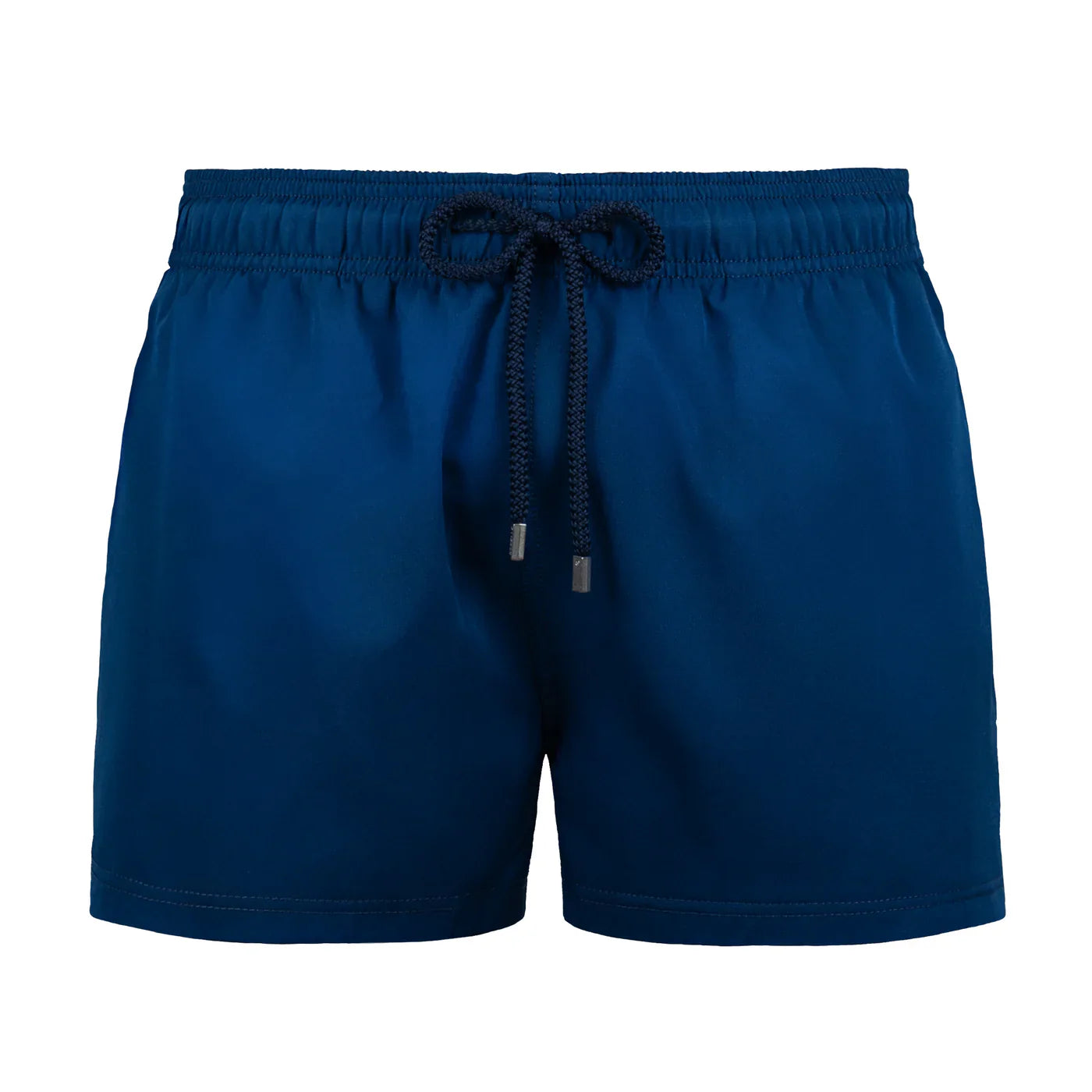 Blue shorts with a drawstring on a white background