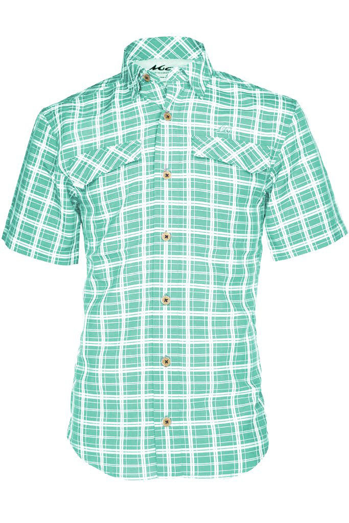Green and white checkered shirt on a white background