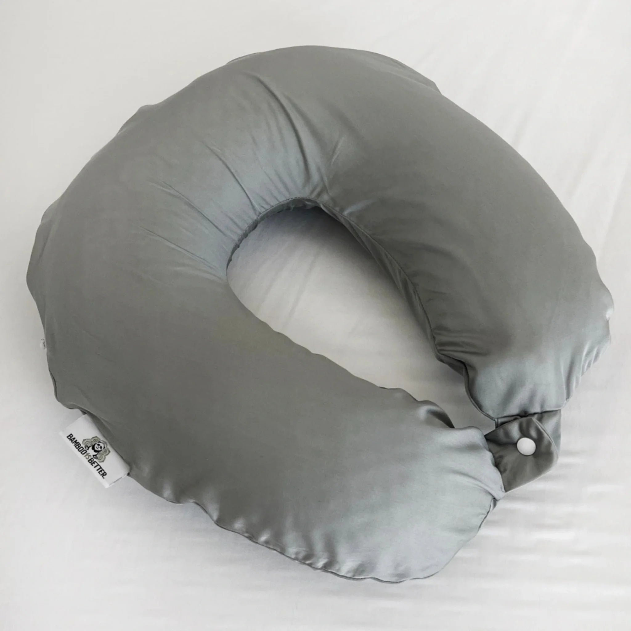 Gray U-shaped travel pillow on a white background