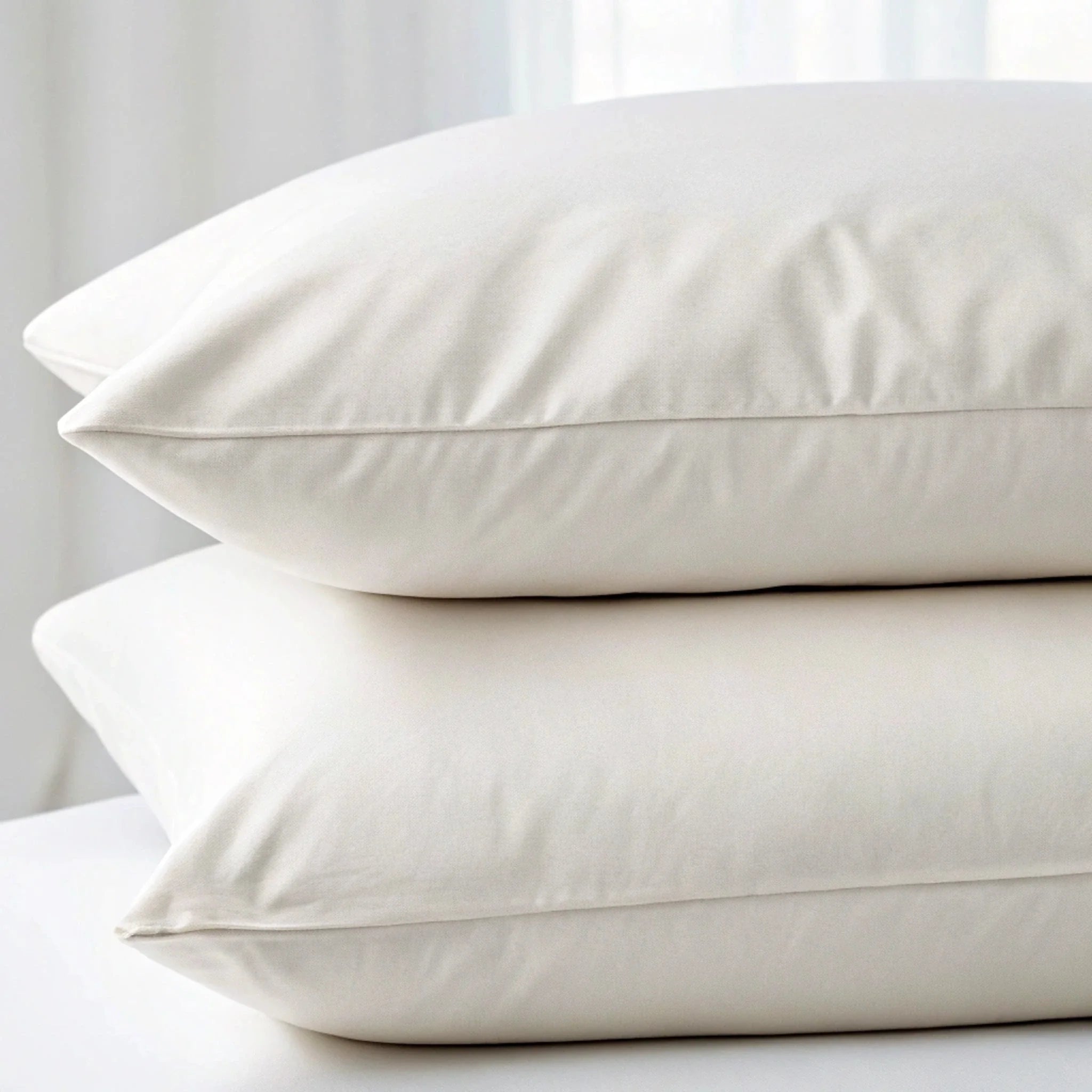Stack of white pillows on a light background