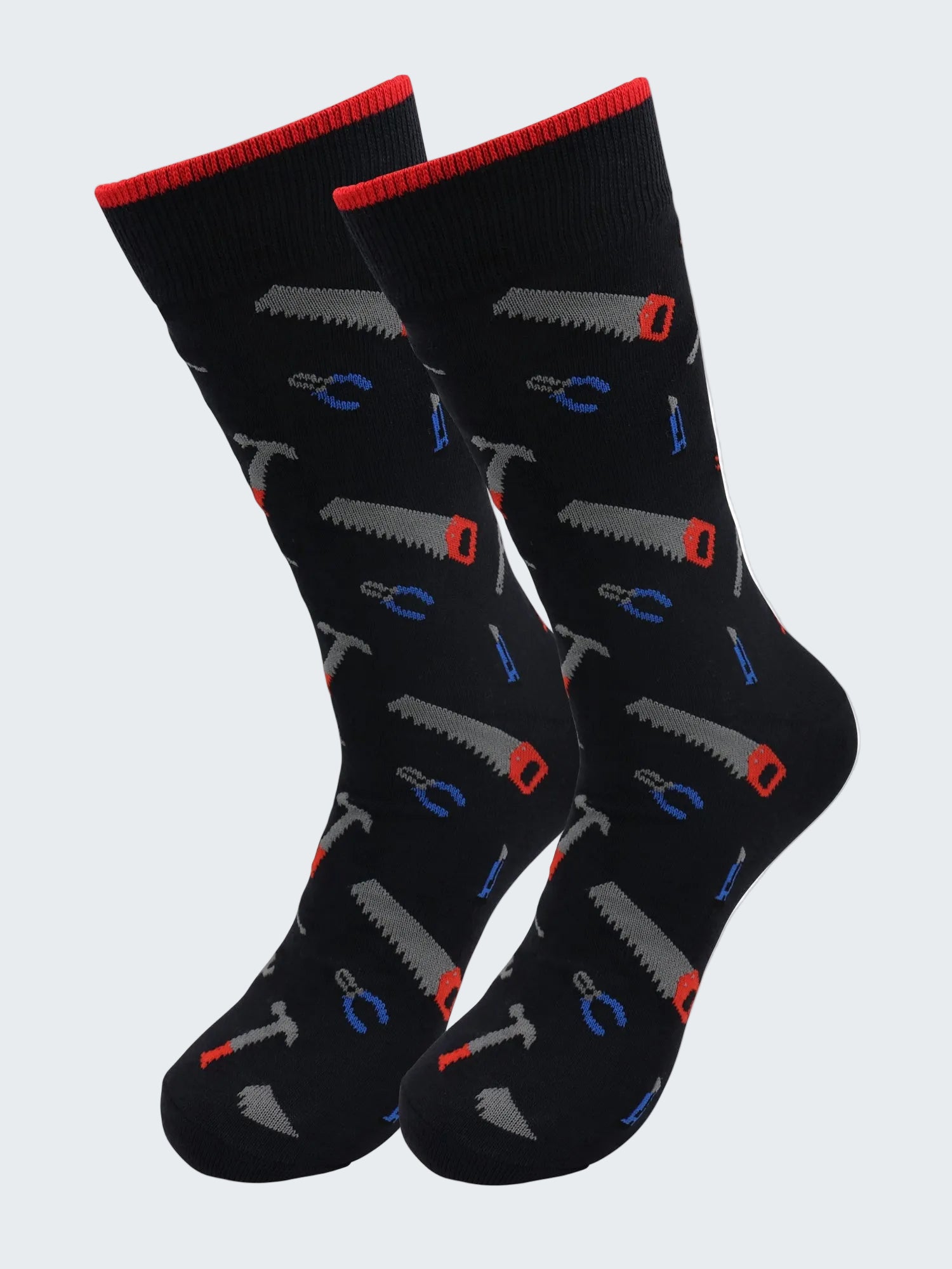 Black socks with tool pattern on a white background